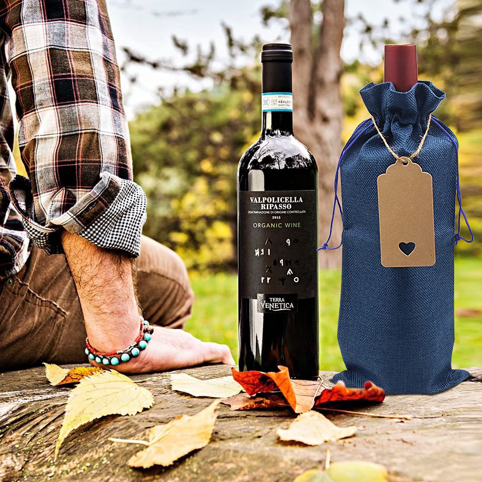 DIWNELEM 16-Pack Jute Wine Bags with Drawstring for Gifts & Parties
