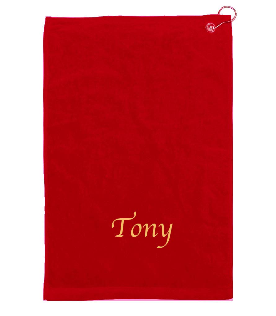 Premium Personalized Embroidered Monogram Golf Towels with Gold Grommet & Hook - 100% Cotton Velour Set of 2 (Red) - Perfect for Golf Courses, Country Clubs & Sports Gifts