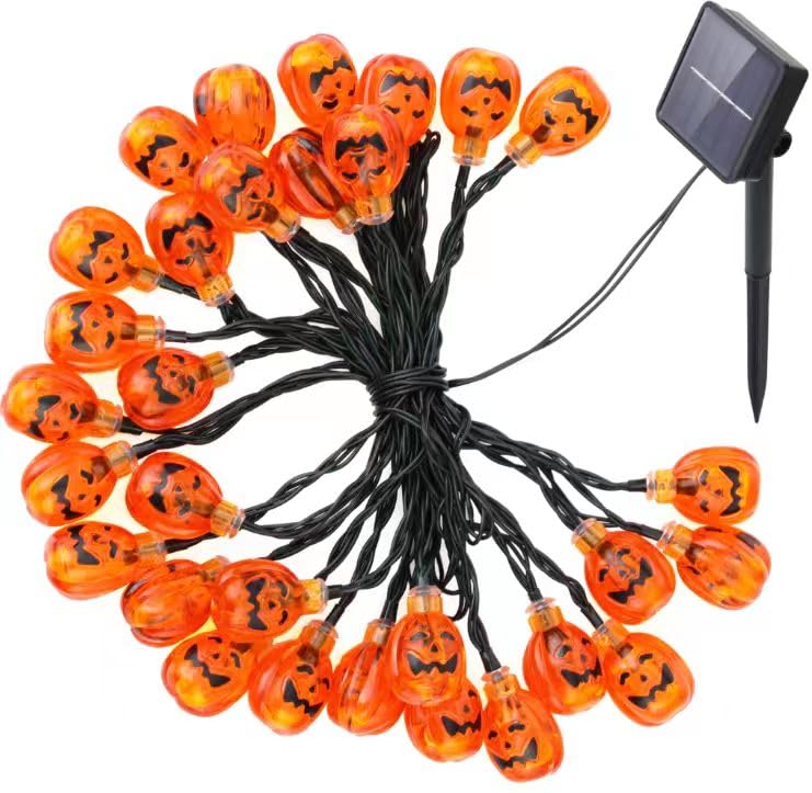 Halloween LED String Lights - 30 Orange Pumpkin Lights, 20ft for Outdoor Patio & Garden Parties (8 Modes, IP65)