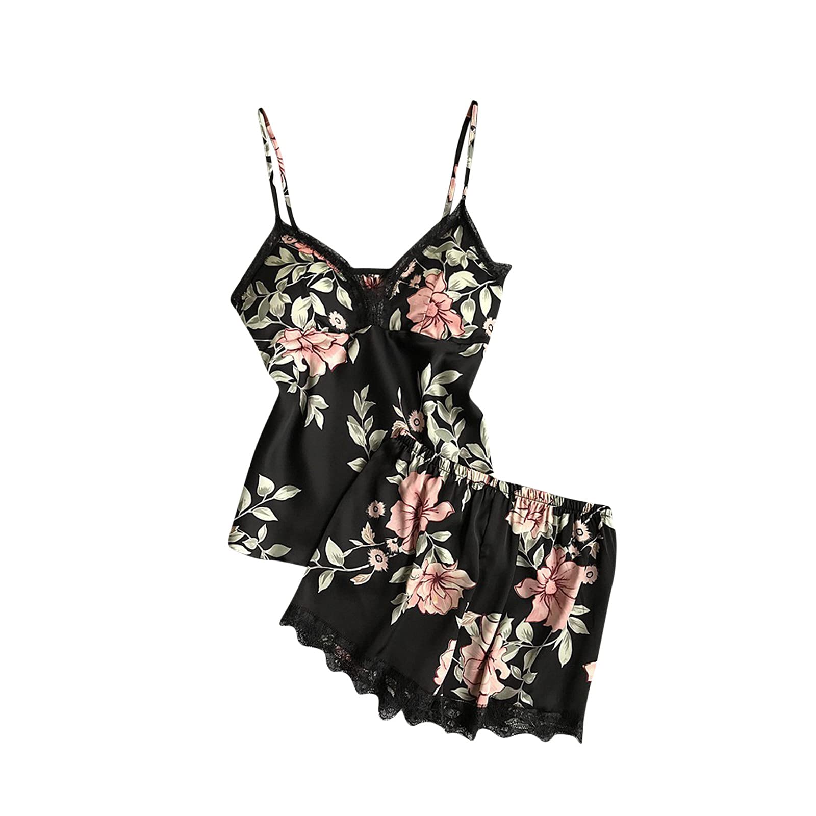 Sexy Women Lingerie Set - Silky Leaf Print Sleepwear for Nightwear & Lounge