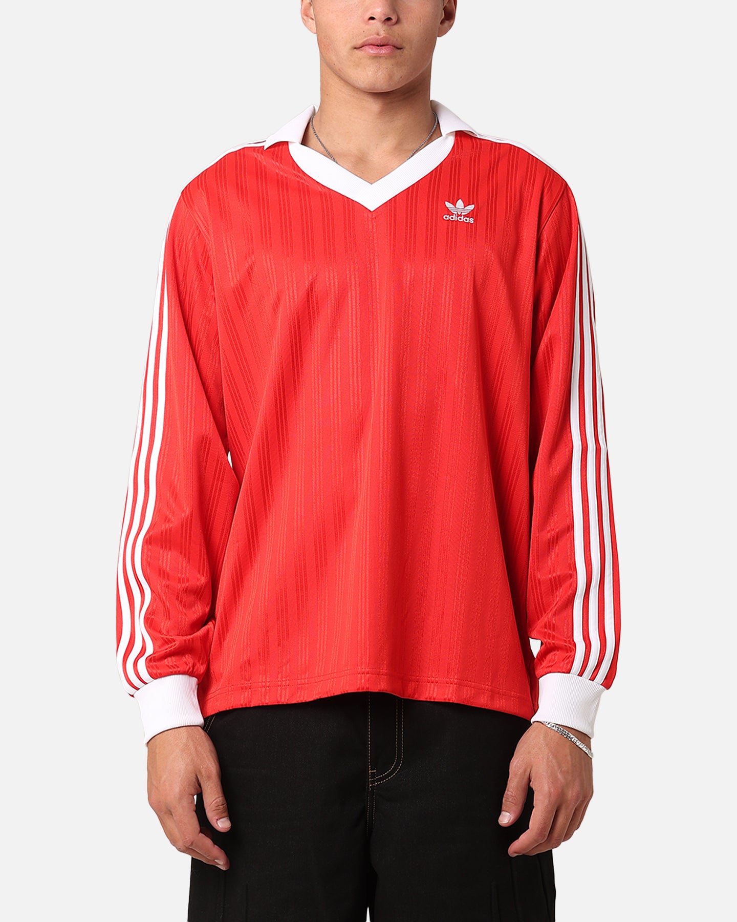 Adidas Piqué Long Sleeve Football Polo Shirt - Men's Training Jersey, Better Scarlet Red - Perfect for Soccer Practice, Games & Casual Wear