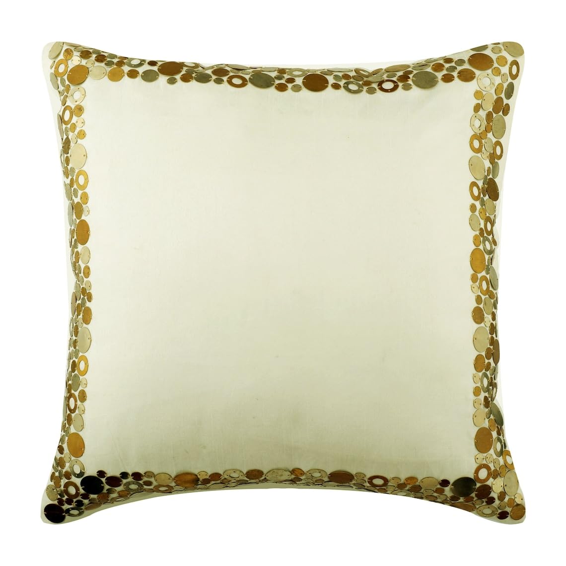 Luxury Ivory Glamour Cushion Covers 22x22 Inch (55x55 cm) - Metal Sequins Bordered Decorative Pillow Covers for Couch, Sofa & Bed - Premium Art Silk Square Pillowcase for Living Room, Bedroom & Home Decor