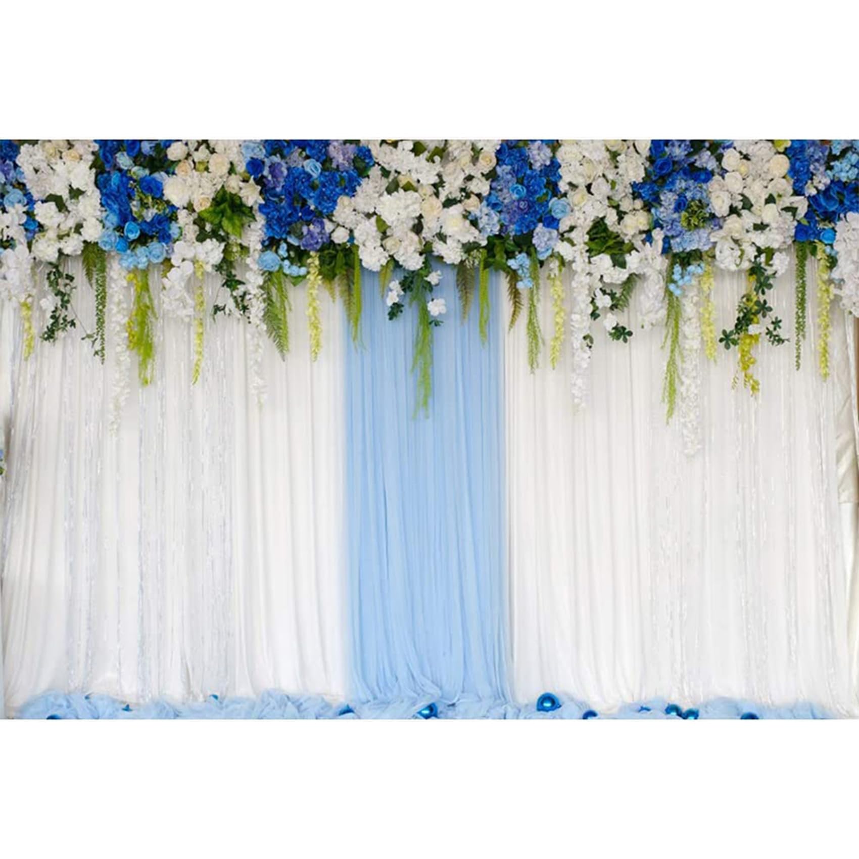 Baocicco 7x5ft Blue White Floral Polyester Photography Backdrop - Elegant Flowers & Leaves Design for Wedding, Valentine's Day Decor, Photo Studio Props & Wall Hanging (Ideal for Ceremonies, Parties, Portrait Photography)