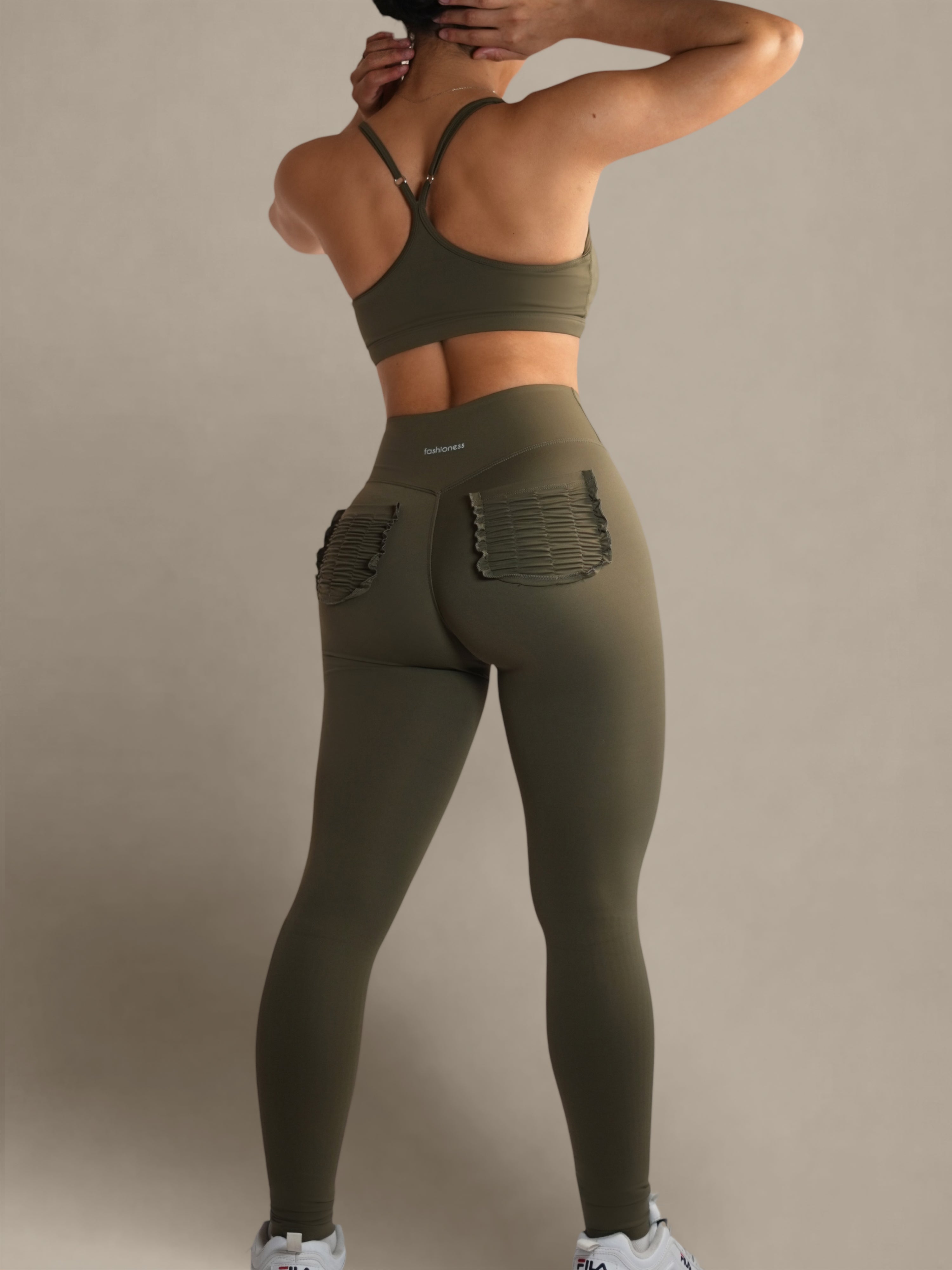Bratty High Waisted Yoga Pants for Women - Olive Green Workout Leggings, Tummy Control Gym Pants for Running, Fitness & Lounge Wear