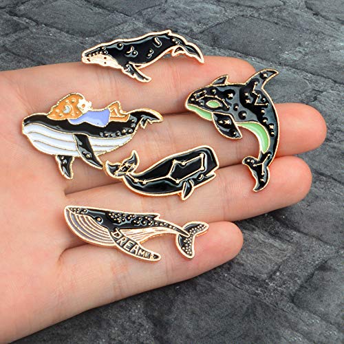 5-Piece Cute Cartoon Enamel Pin Set - Punk Brooches & Lapel Pins for Women, Girls & Kids - Whale Design - Costume, Clothing & Bag Accessories - Perfect for School, Gifts & Fashion Outfits