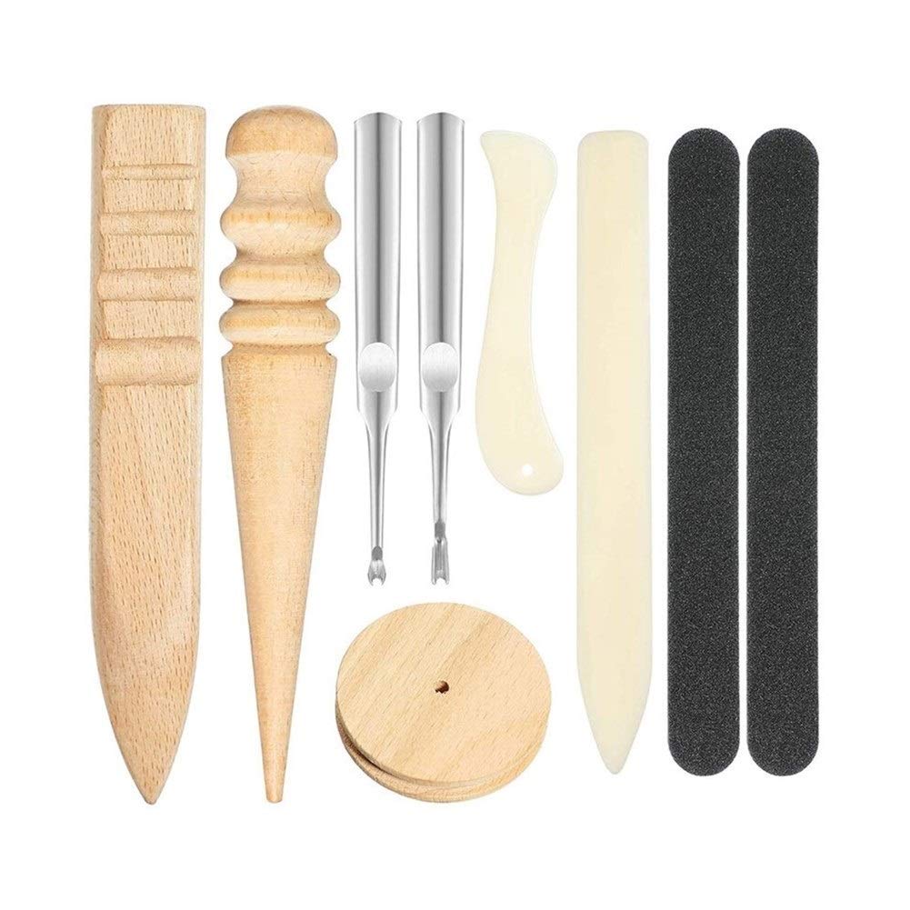 9-Piece Leather Craft Tool Set - Wood Edge Skiving Beveler, Burnisher & Sanding Strip for Leatherworking | DIY Leather Projects, Bag Making & Wallet Crafting