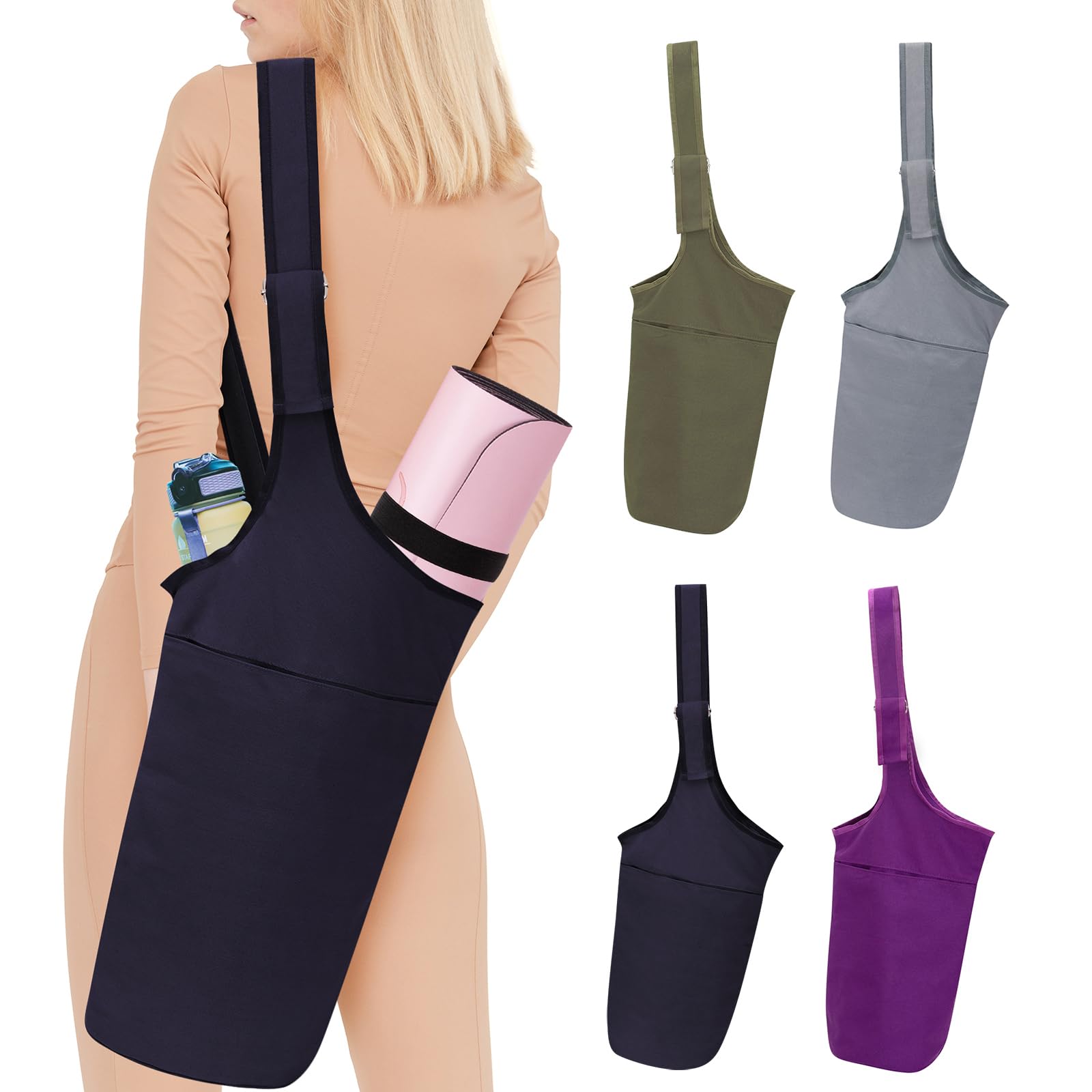 Premium Yoga Mat Bag with Adjustable Shoulder Strap - Large Tote with Side & Zipper Pockets - Fits Most Yoga Mats - Includes 2 Elastic Yoga Straps - Perfect for Women, Men & Yogis - Gym, Studio & Travel Essential