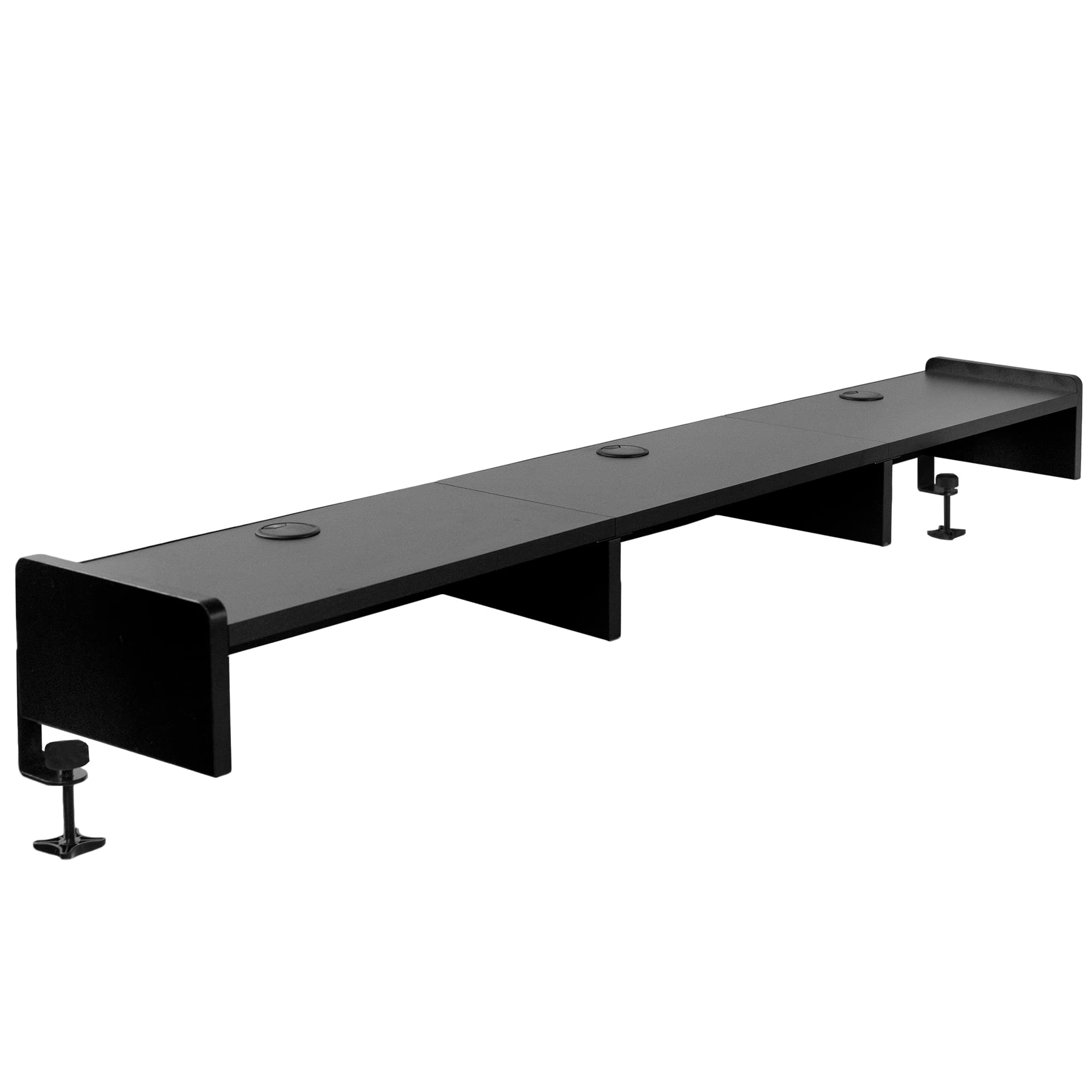 VIVO Clamp-on 60 Inch Ergonomic Monitor Stand Riser - Adjustable Multi-Screen Computer & Laptop Desk Shelf with 3 Storage Compartments & Cable Management, Black (STAND-SHELF60B) - Perfect for Home Office, Gaming Setup & Workspace Organization