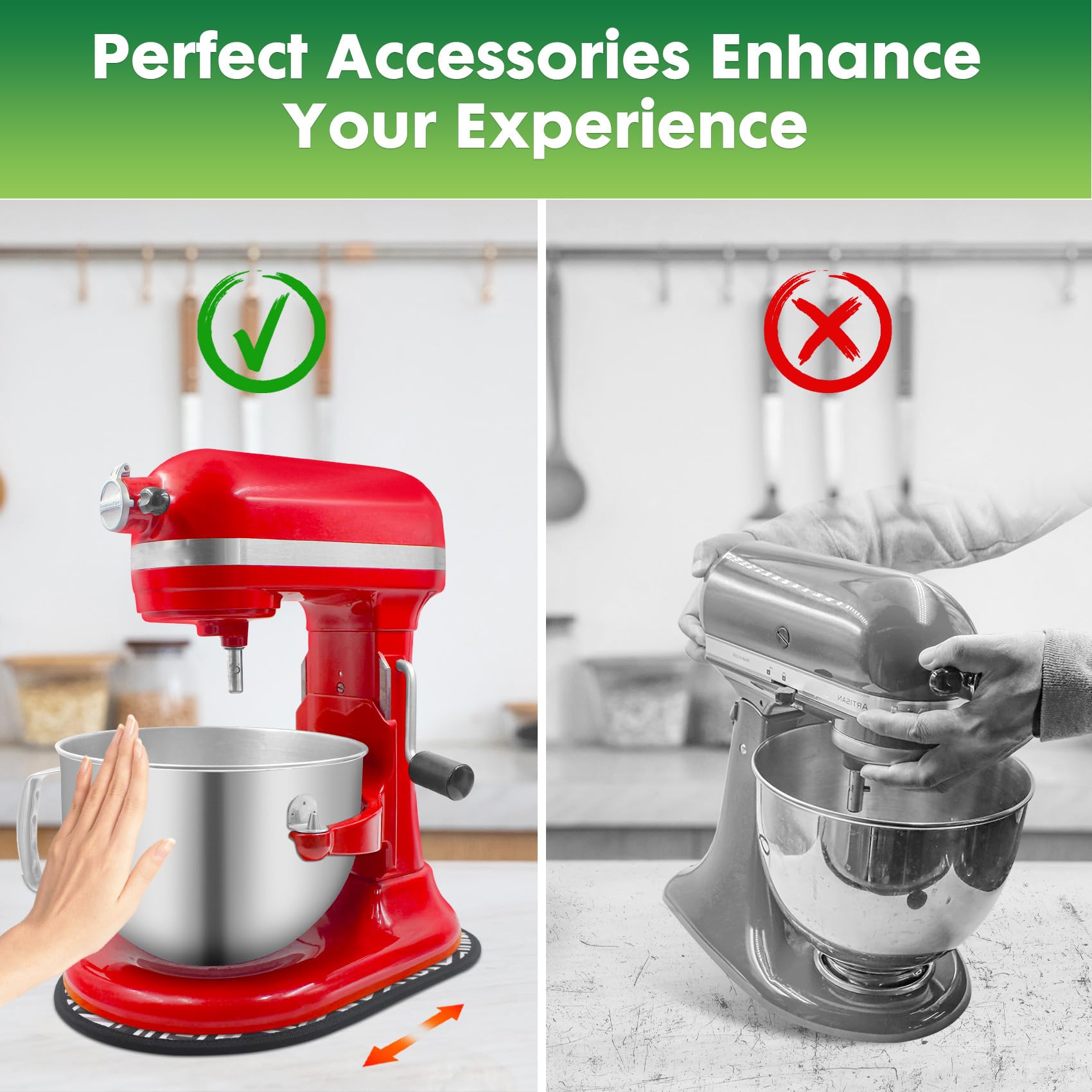 KitchenAid Mixer Sliding Mat - Non-Slip Countertop Pad for Artisan 4.5-5 Qt Tilt-Head Stand Mixer, Secure Mixer Mover for KitchenAid Attachments, Ideal for Baking, Cooking, and Countertop Protection