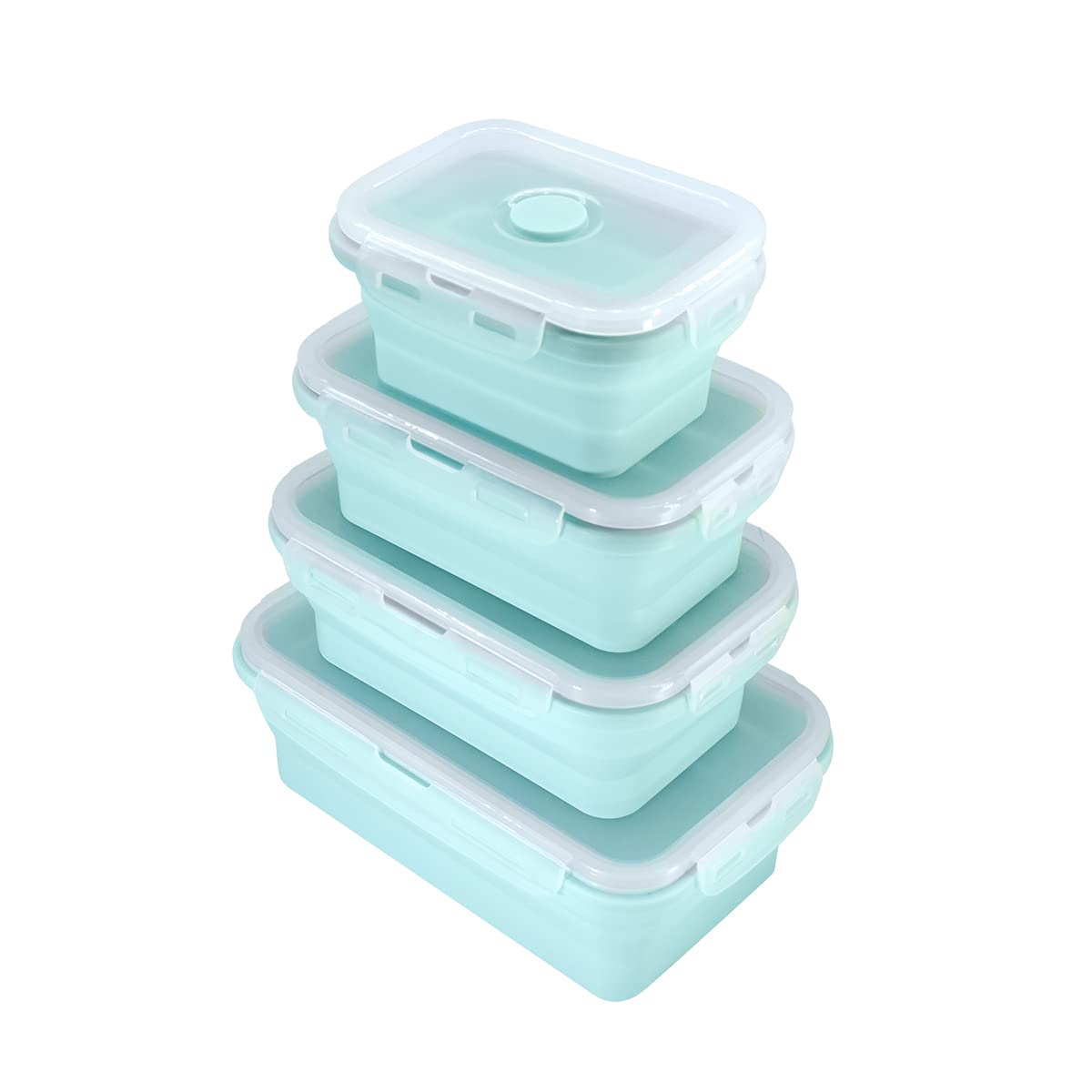 BJ Collapsible Food Storage Containers with Lids - 4-Piece Rectangle BPA-Free Meal Prep Bowls Set | Space-Saving Stackable Design for Camping, RV Travel & Home Kitchen Organization | Dishwasher Safe & Leak-Proof Blue Containers