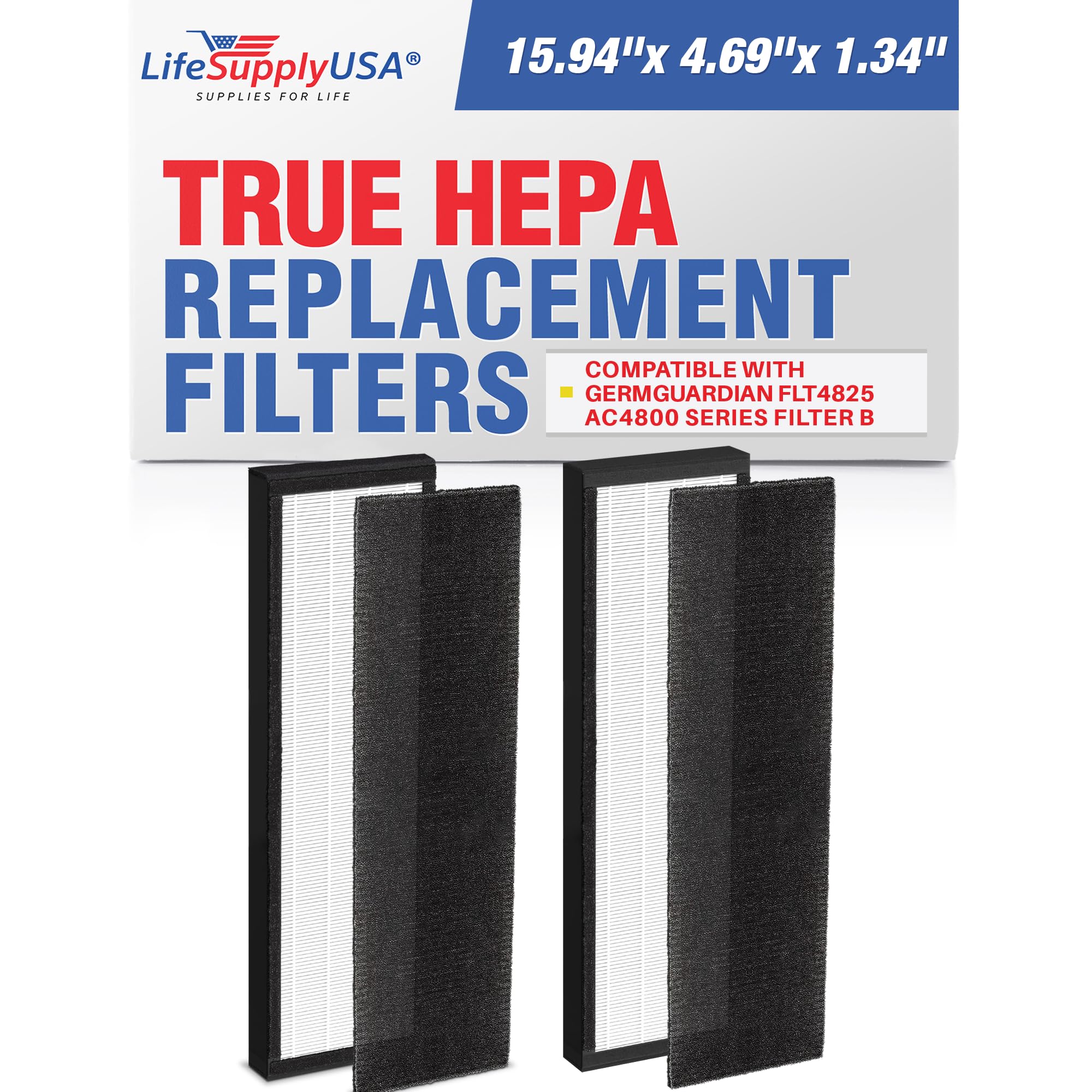 True HEPA Filter Replacement for GermGuardian FLT4825 & AC4800 Series Air Purifiers (2-Pack) - Compatible with GermGuardian Air Purifiers - Perfect for Home, Office, and Bedroom Air Cleaning