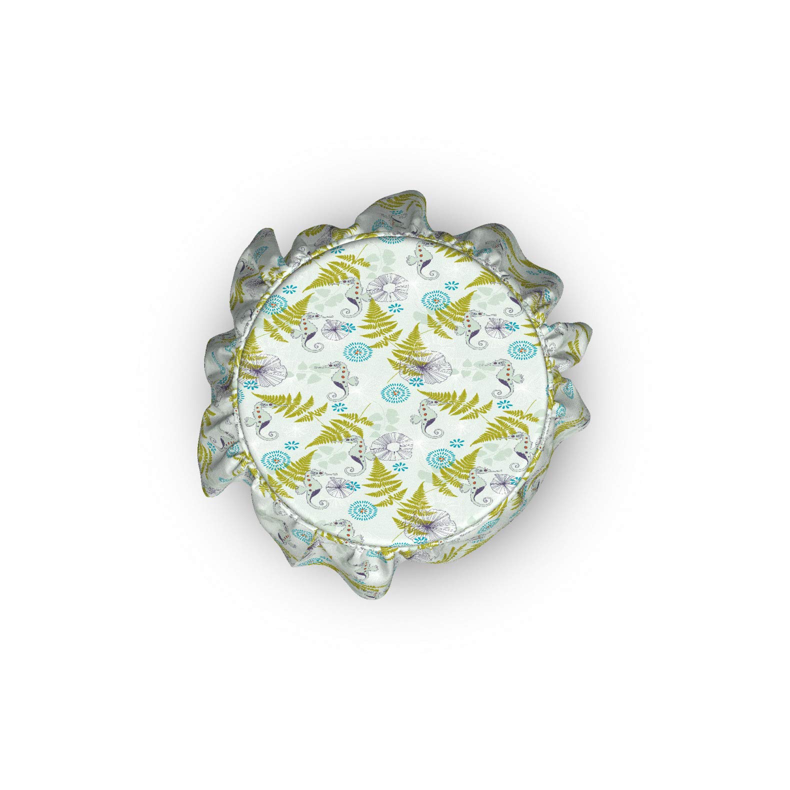Ambesonne 2-Piece Ottoman Slipcover Set with Ruffle Skirt - Seahorse & Fern Pattern Square Round Cube Footstool Cover - Standard Size Almond Green & Apple Green - Perfect for Living Room, Bedroom, Nursery Decor