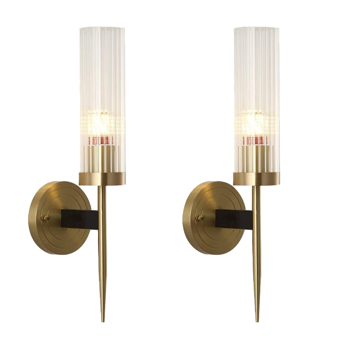 Modern Indoor Wall Sconces Set of 2 - Brushed Gold Vanity Lights with Clear Glass Shade - Farmhouse Wall Mount Lighting for Bedroom, Living Room, Hallway & Bathroom - Perfect for Ambient Lighting and Home Decor