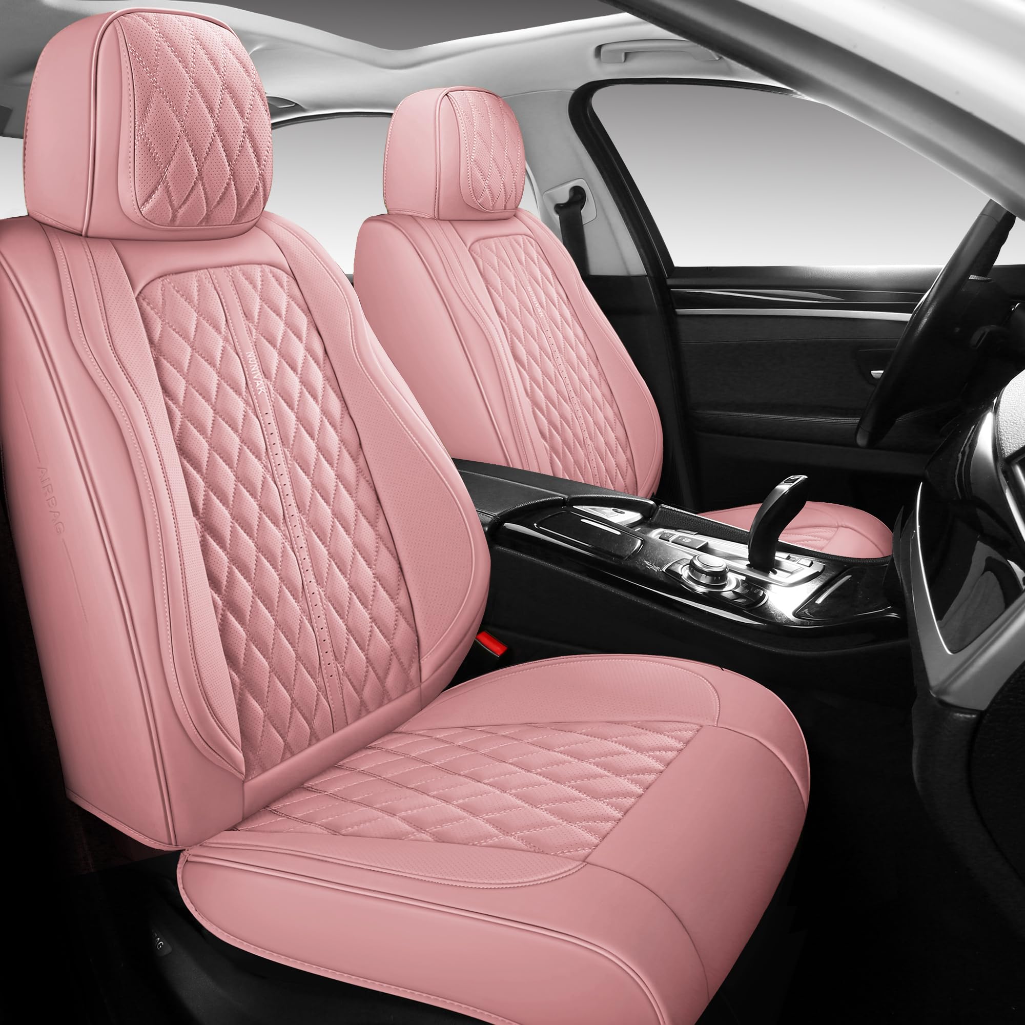 Premium Full Coverage Leather Car Seat Covers Set - Waterproof & Universal Fit for Cars, Trucks, Sedans - Luxury Pink Seat Protector with 5-Piece Cushion | Perfect for Daily Commute, Road Trips & Vehicle Protection