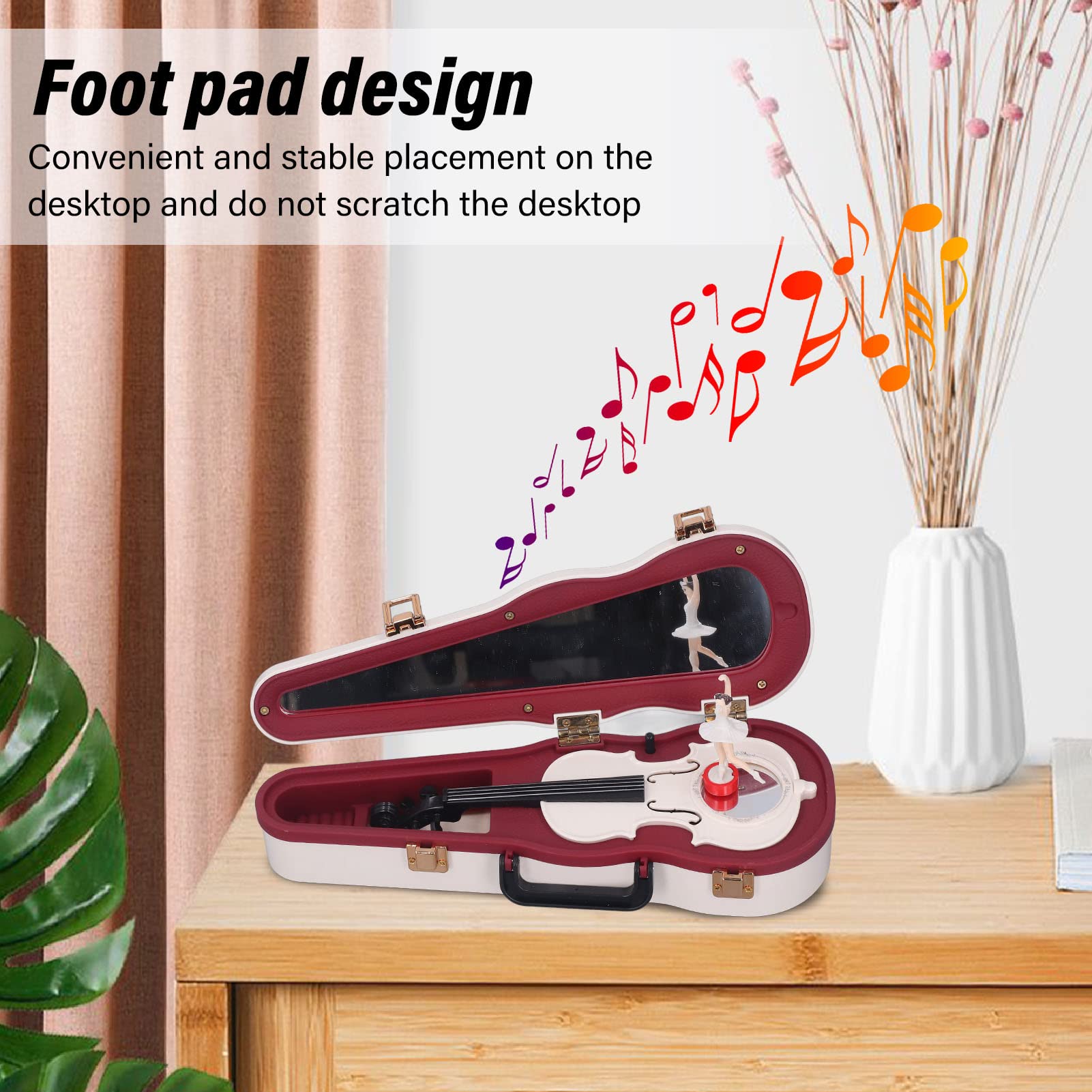Classical Violin Music Box with Foot Pad Design - Small White Desktop Decoration for Home, Gift & Relaxation | Perfect for Bedroom, Office & Wedding Decor