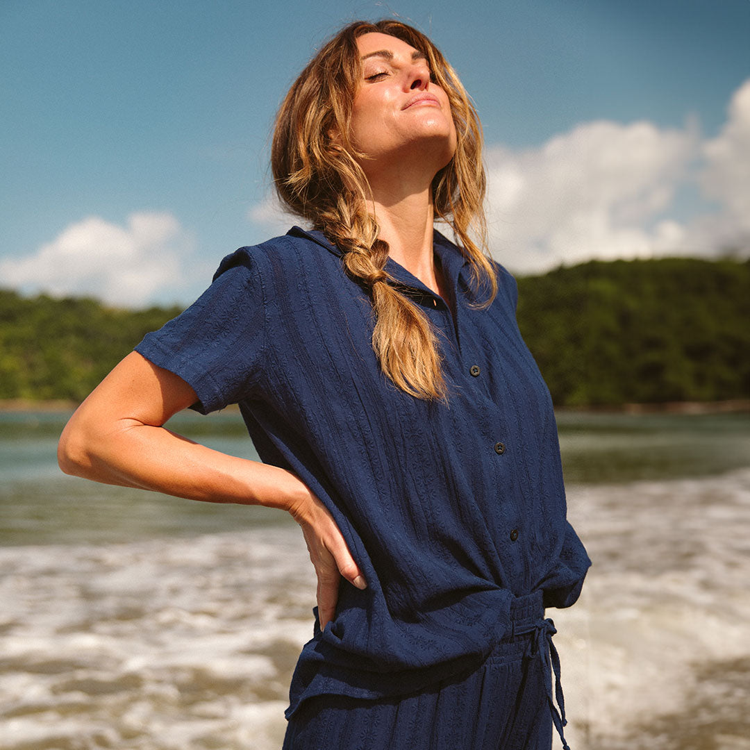 Men's Navy Cabana Shirt - Lightweight Breathable Linen Shirt for Summer Beach Vacation, Pool Party & Tropical Getaway