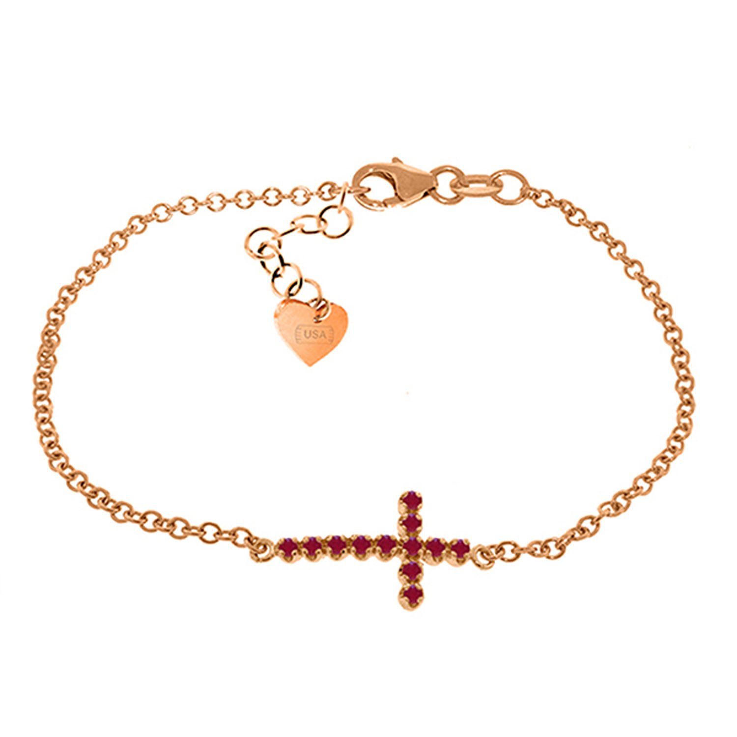 14K Solid Rose Gold Cross Bracelet with 0.3 ct Ruby - Galaxy Gold GG Elegant Jewelry for Women - Perfect for Gifts, Weddings & Religious Occasions