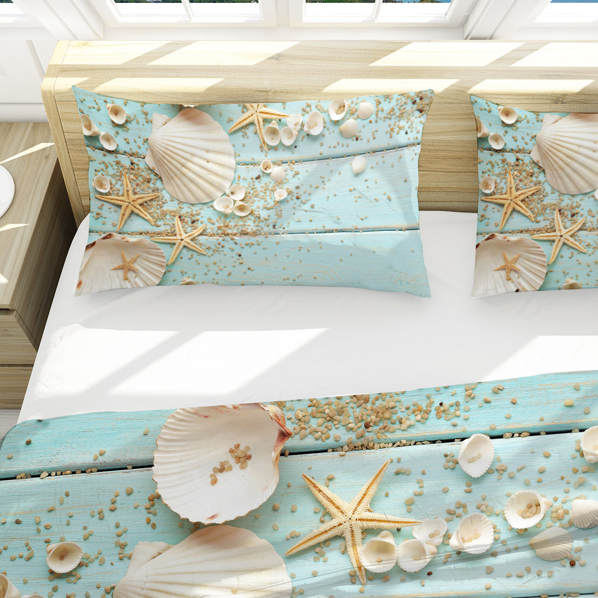 Coastal Duvet Cover Set - Blue and White Nautical Bedding - Queen Size 3-Piece Set for Beach House, Guest Room & Vacation Home Decor