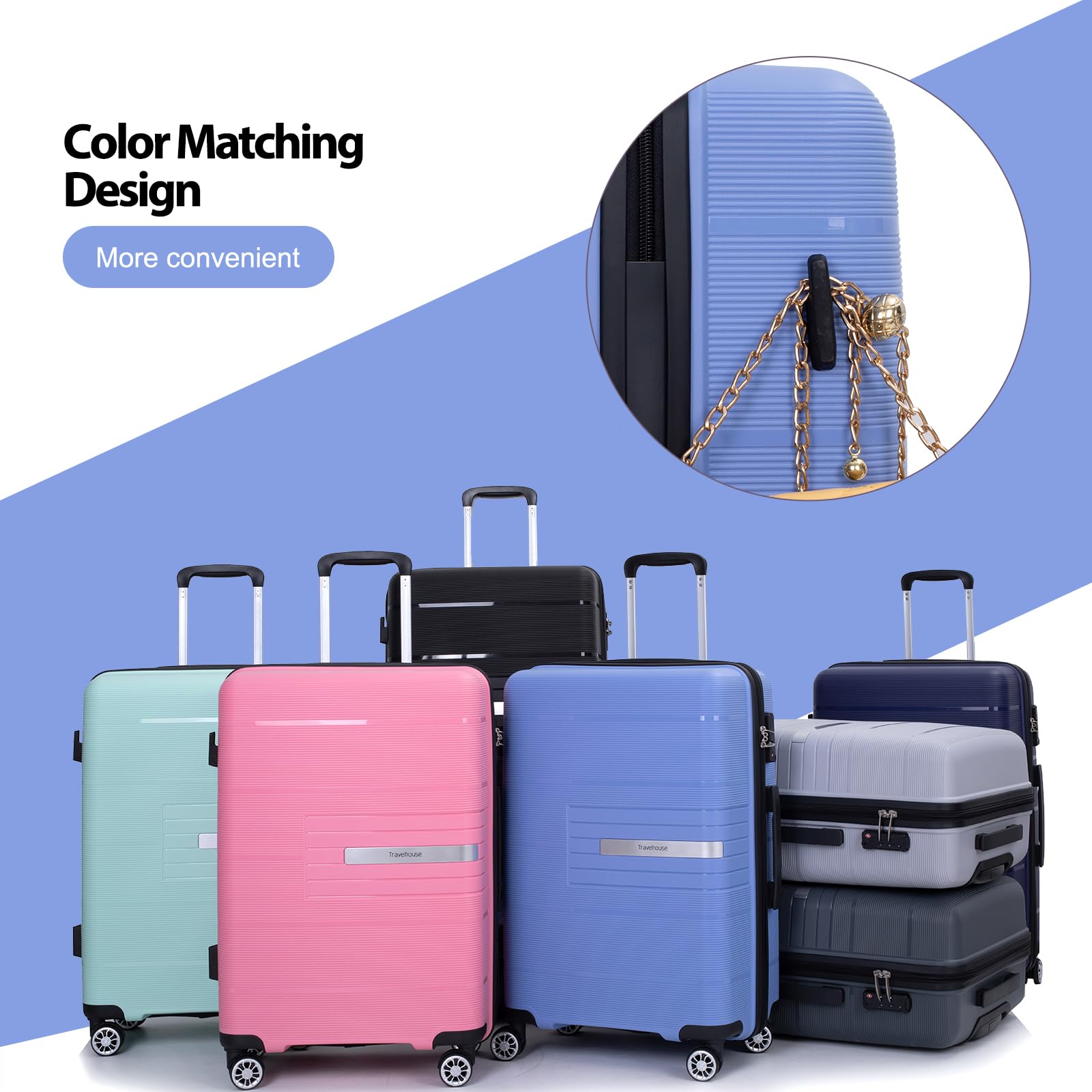 3-Piece Lightweight Hardside Luggage Set with Double Spinner Wheels & TSA Lock (20/24/28 Inch) - Purple Blue | Carry-On Suitcase for Air Travel, Business Trips & Family Vacations