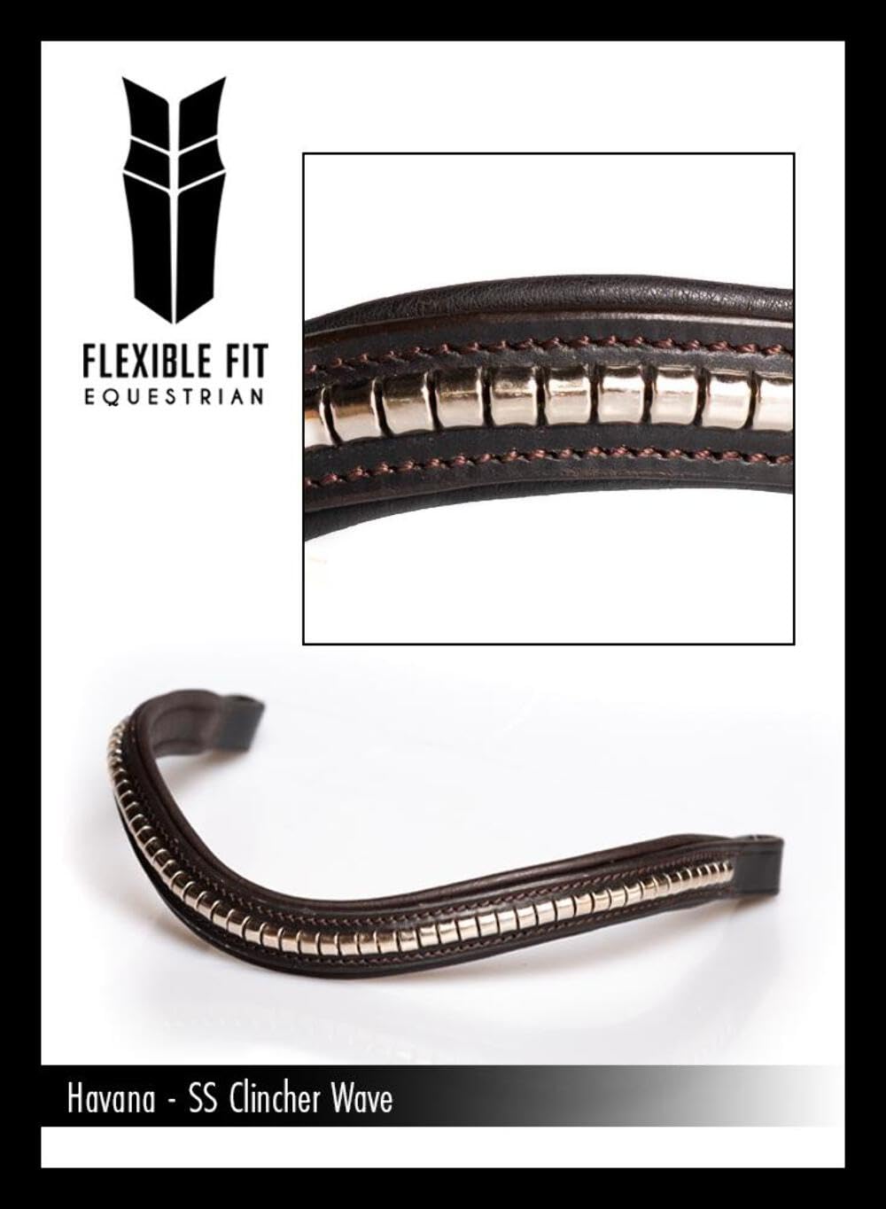 Stainless Steel Clincher Wave Gel Browband - Havana Brown for Equestrian Riding & Horse Training | Comfortable & Secure Fit for Dressage, Jumping & Trail Riding