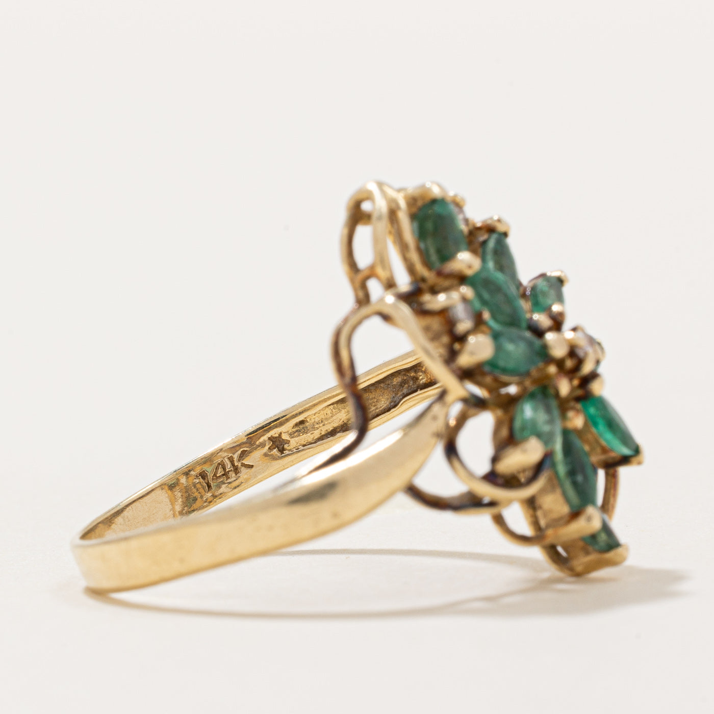 Exquisite 0.80ctw Emerald & Diamond Cocktail Ring for Women | Size 8 | 0.03ctw Diamond Accents | Elegant Jewelry for Parties, Weddings & Special Occasions