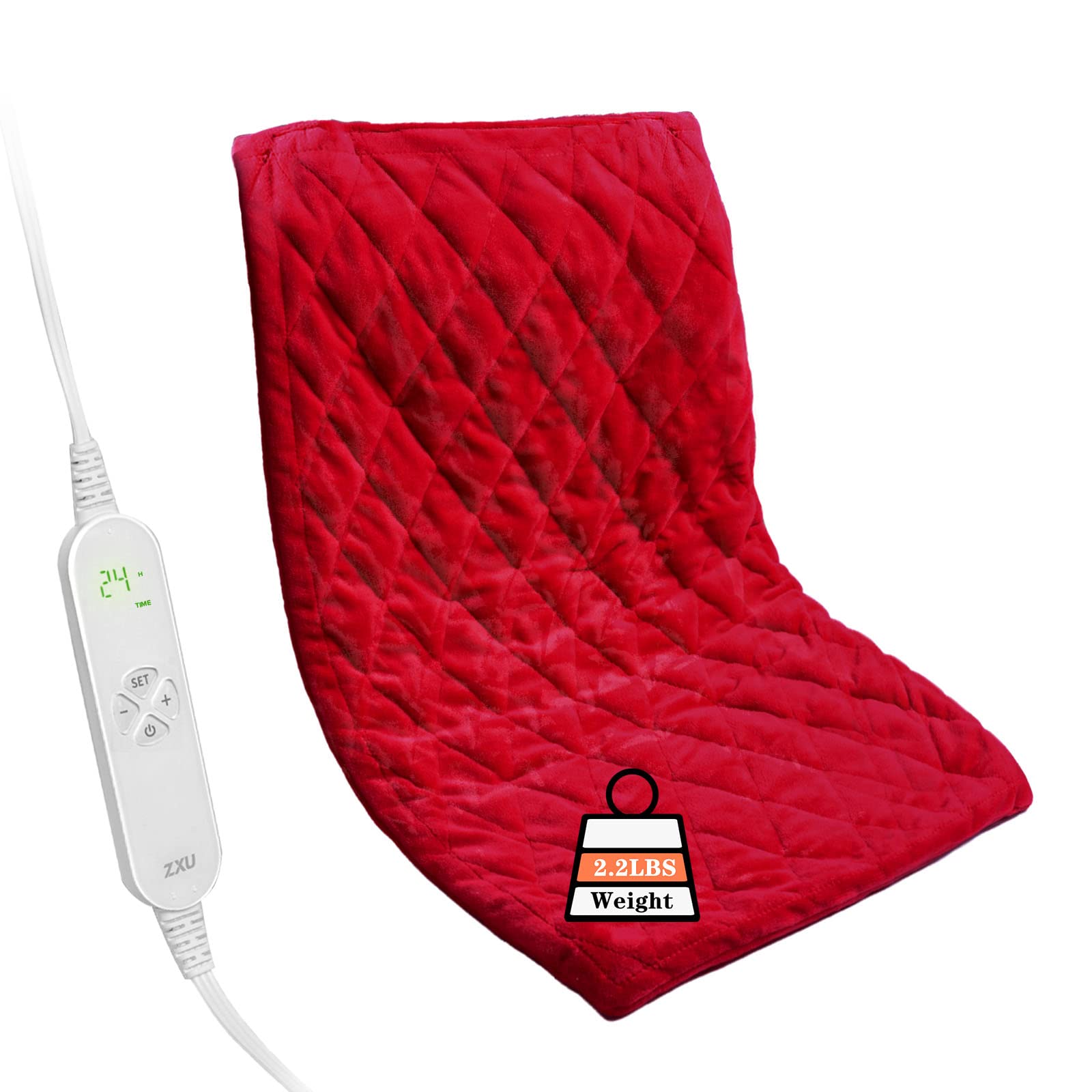 Weighted Heating Pad for Back Pain Relief - 2 lbs Heated Pad with 12 Heat Settings, Auto Shut Off (1-24 Hours), Stay-On Function & Moist Heat Therapy - Hot Pad for Shoulders, Cramps, Neck & Muscle Pain - Perfect for Home, Office & Travel Use