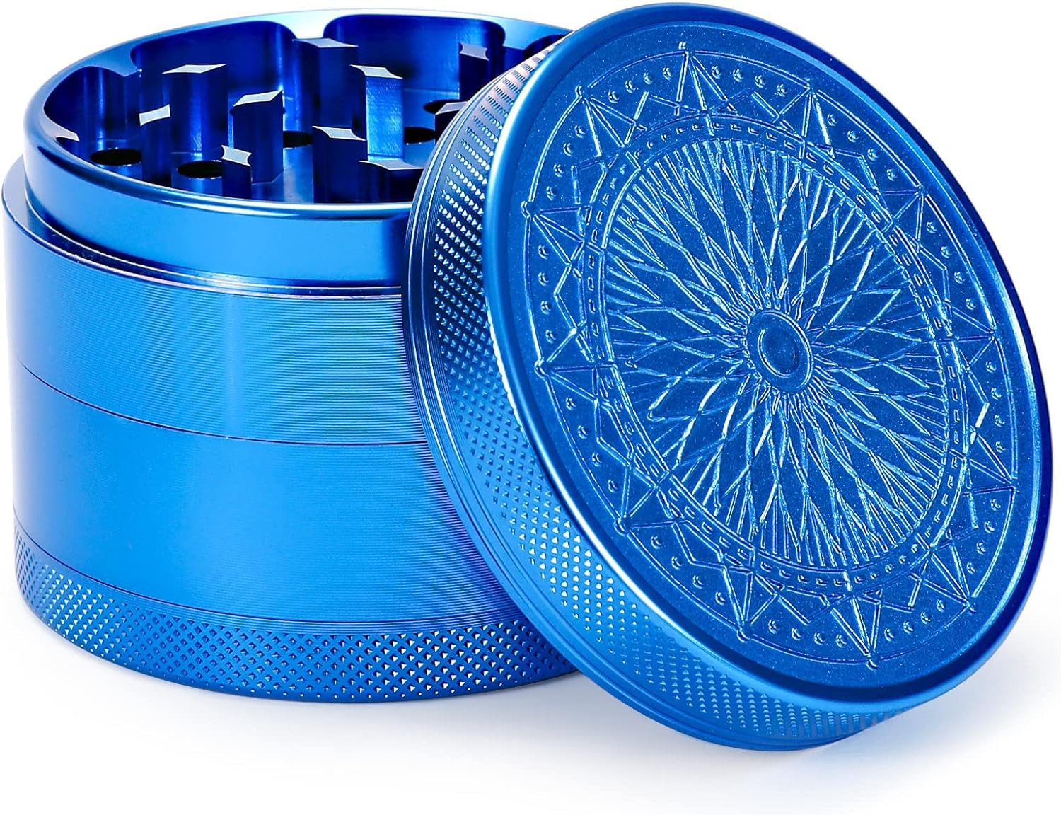 2.5 Inch Large Kitchen Grinder with Exquisite Pattern - Blue Spice Grinder for Herbs, Pepper, Salt | Perfect for Cooking, Baking & Seasoning Dishes