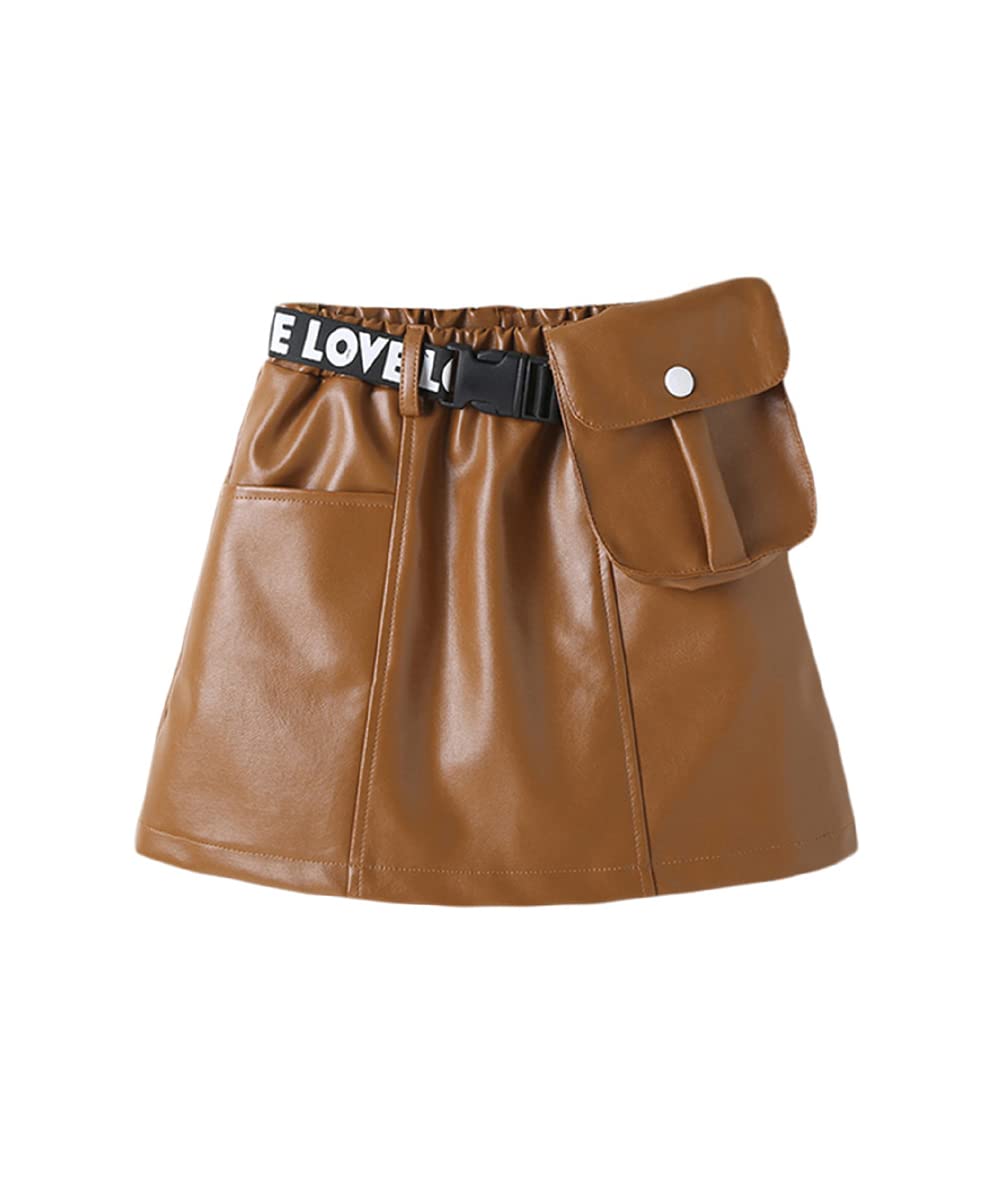 SHIBAOZI Toddler Baby Girls PU Leather Mini Skirt - Elastic High Waist Short Skirt with Belt Bag | Casual Outfit for Playdates, Parties & Photo Shoots
