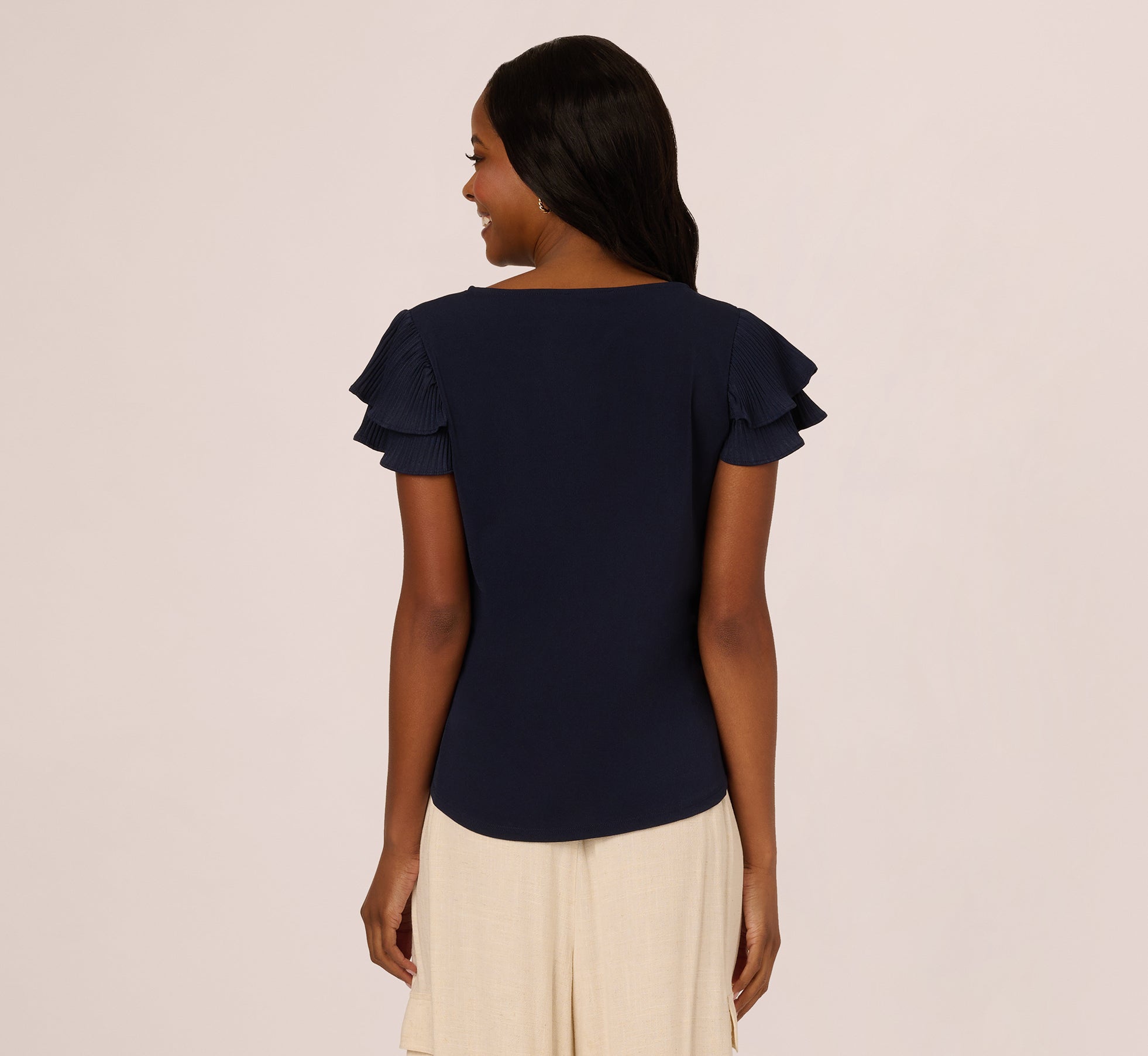 Blue Moon Double Flutter Sleeve Blouse with Pleated Details - Elegant Women's Tops for Casual Wear, Office & Date Night Outfits
