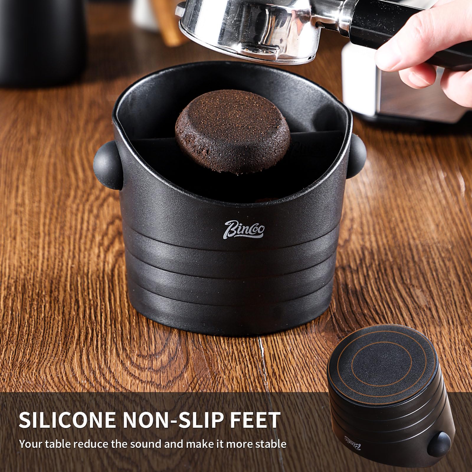 Bincoo Mini 4.5 Inch Coffee Knock Box - Compact Espresso Grounds Container for Home & Bar Use - Durable Black Coffee Accessory - Perfect for Espresso Machines & Coffee Station Organization