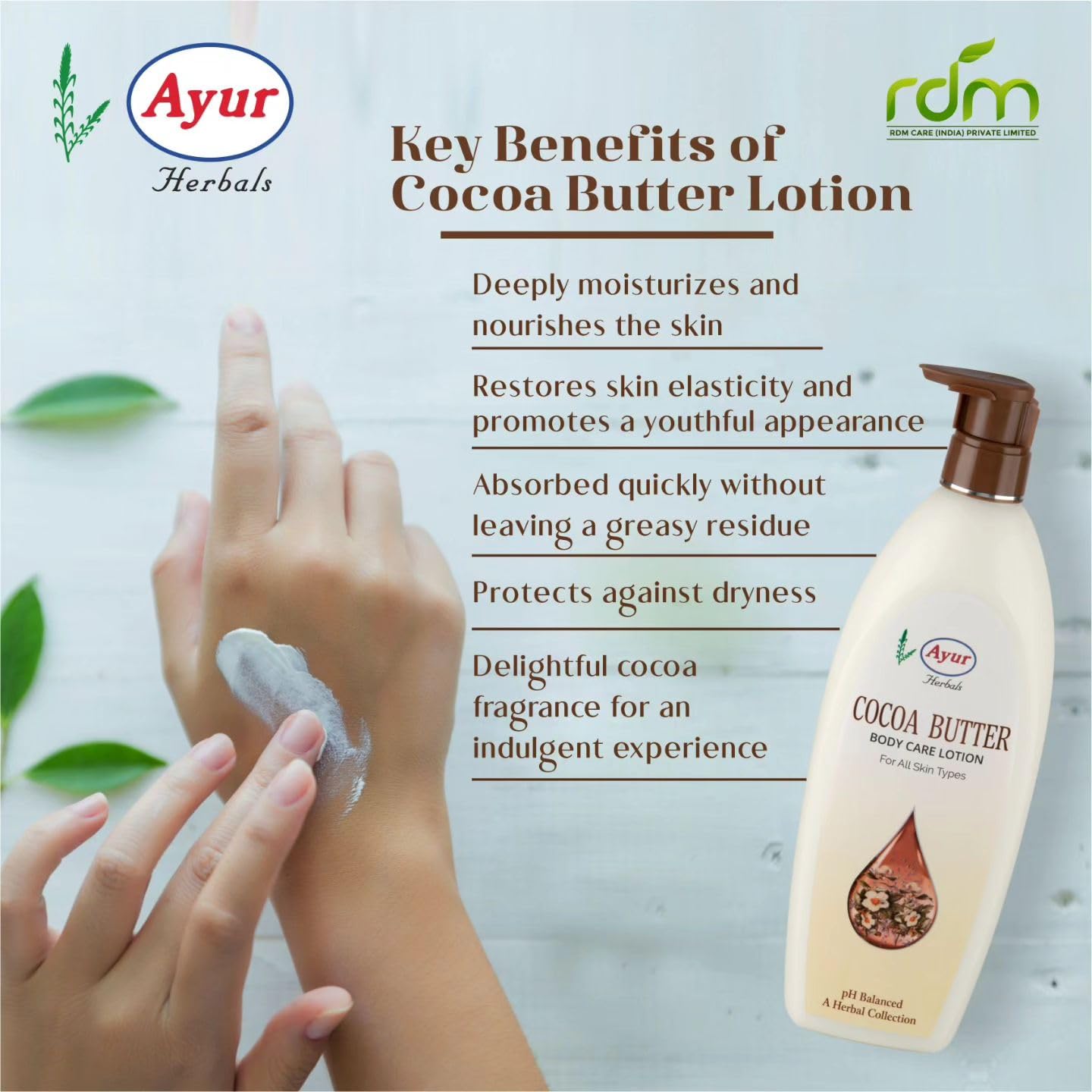 Ayur Cocoa Butter Body Lotion 500ml - Deep Moisturizing & Nourishing for Dry Skin - Perfect for Daily Hydration & Massage Therapy