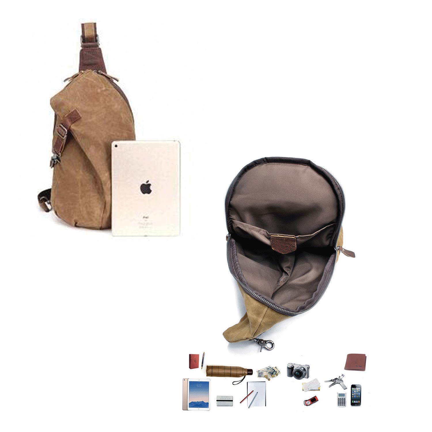 Men's Waxed Canvas Sling Backpack - Durable Crossbody Bag for Travel, Hiking & Everyday Use | Casual Daypack for Work, School & Outdoor Adventures
