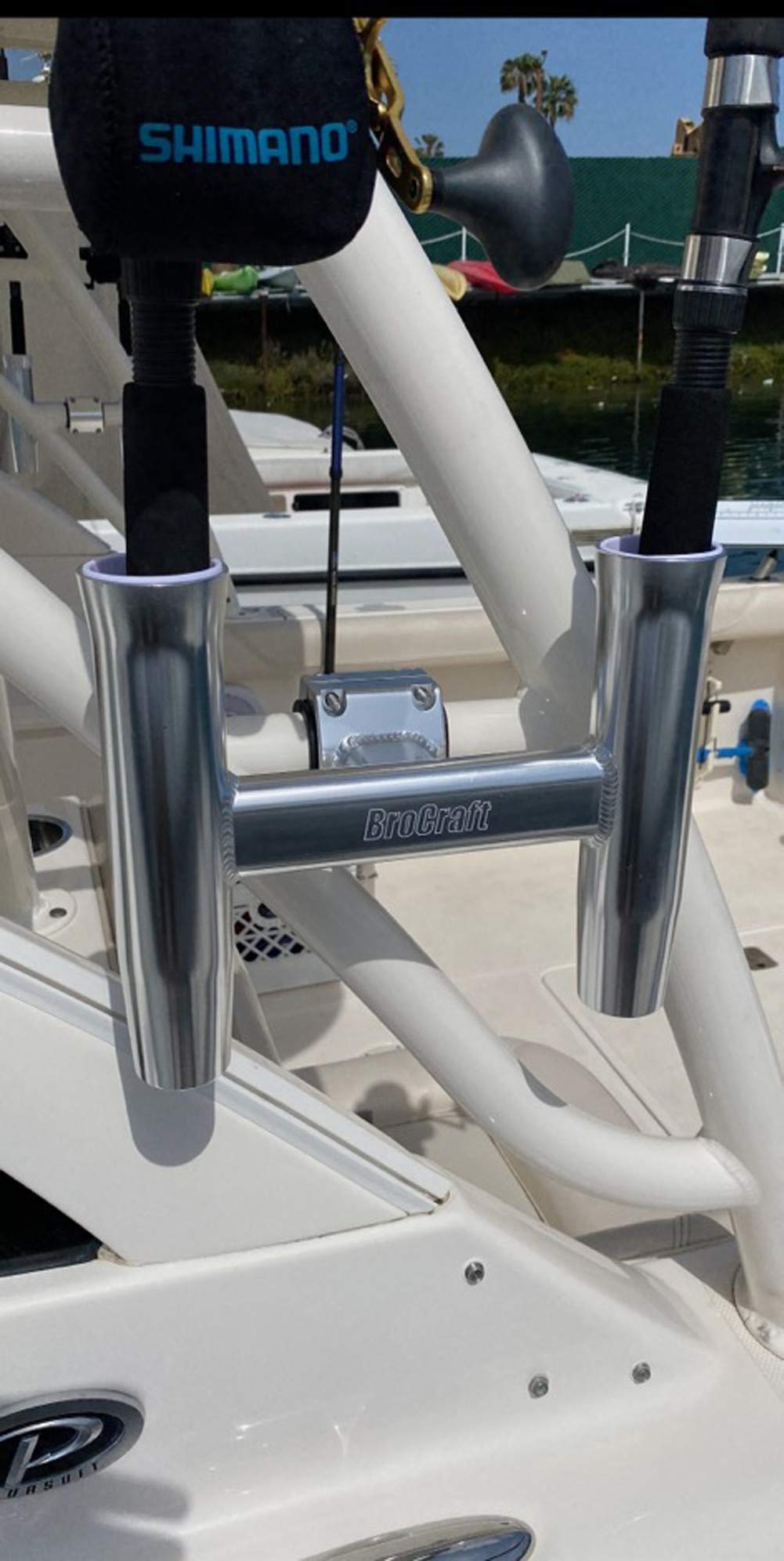 BroCraft Aluminum Clamp-On Twin Fishing Rod Holder - Heavy Duty Boat T-Top Rod Mount for Saltwater & Freshwater Fishing | Perfect for Offshore, Inshore & Kayak Anglers