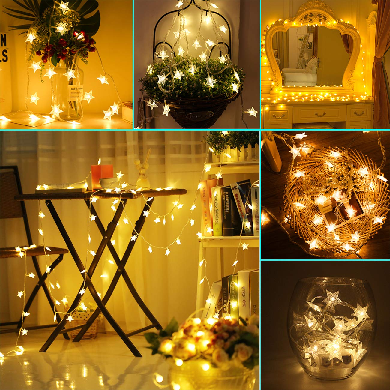 Adispotg Star Fairy Lights - 20ft 40 LED Battery Operated String Lights with 2 Lighting Modes, Waterproof for Indoor & Outdoor Decor - Perfect for Bedroom, Wedding, Party, Christmas Tree, Garden, Patio, and Holiday Decorations
