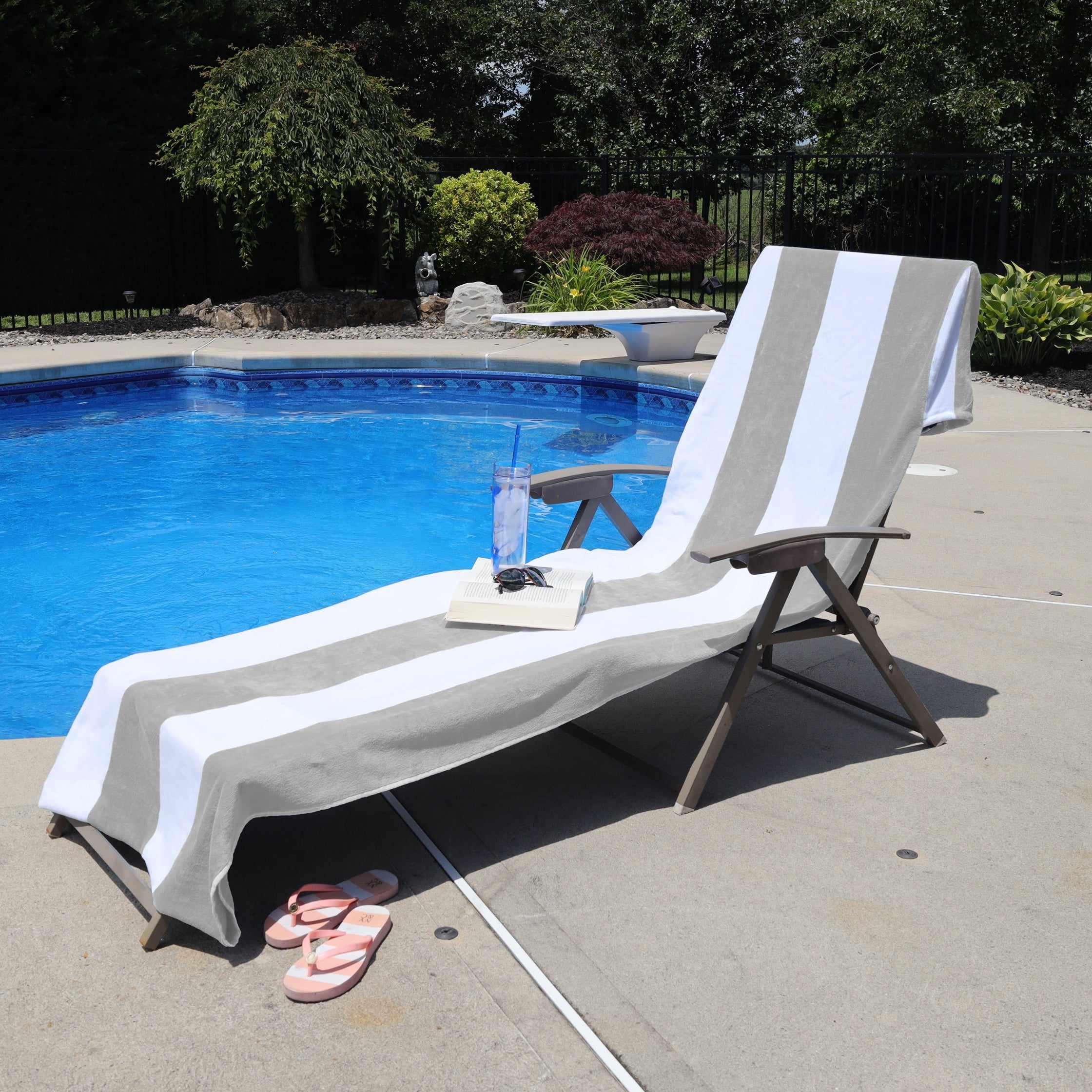 Premium Cabana Striped Cotton Chaise Lounge Chair Cover Set – Standard Size, UV & Water Resistant – Perfect for Poolside, Patio, and Outdoor Furniture Protection