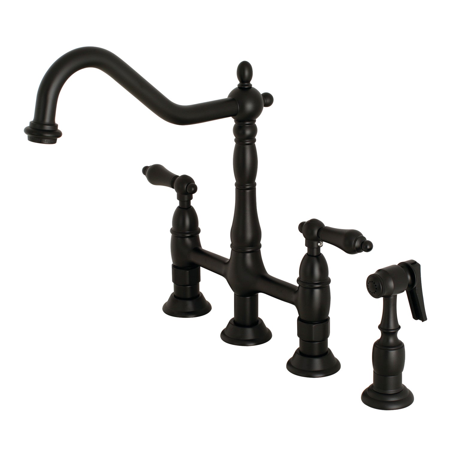 Stainless Steel Lever Handles Bridge Kitchen Faucet with Pull Down Side Sprayer - Perfect for Modern Farmhouse & Commercial Style Sinks