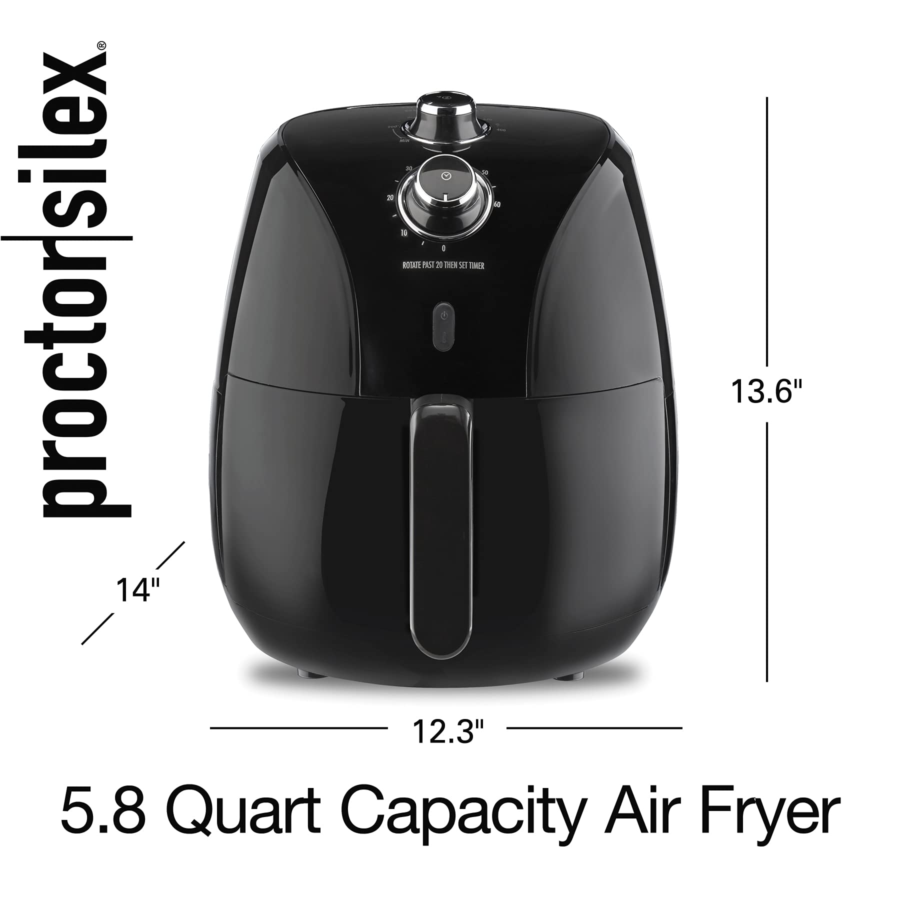 Proctor Silex 5.8 Quart Air Fryer Oven - 1700W with Adjustable Temperature Control & 60-Minute Timer, Nonstick Basket - Perfect for Healthy Cooking, Crispy Fries, Chicken Wings & Family Meals (Black, Model 35060)