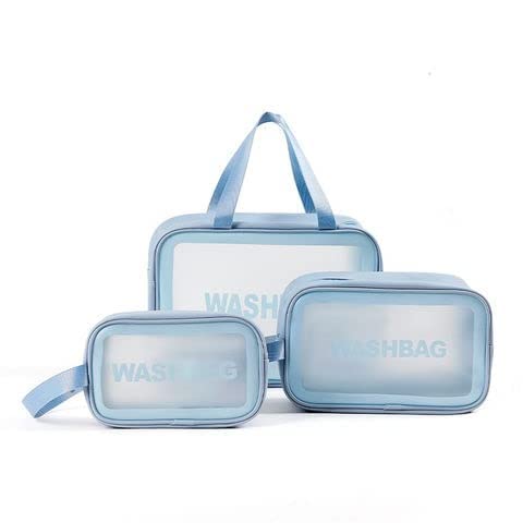 Moxtiza 3-Piece Travel Makeup Bag Set - Waterproof Cosmetic Organizer Pouch, Portable Toiletry Bag for Women - Sky Blue | Perfect for Travel, Gym, and Daily Essentials Storage