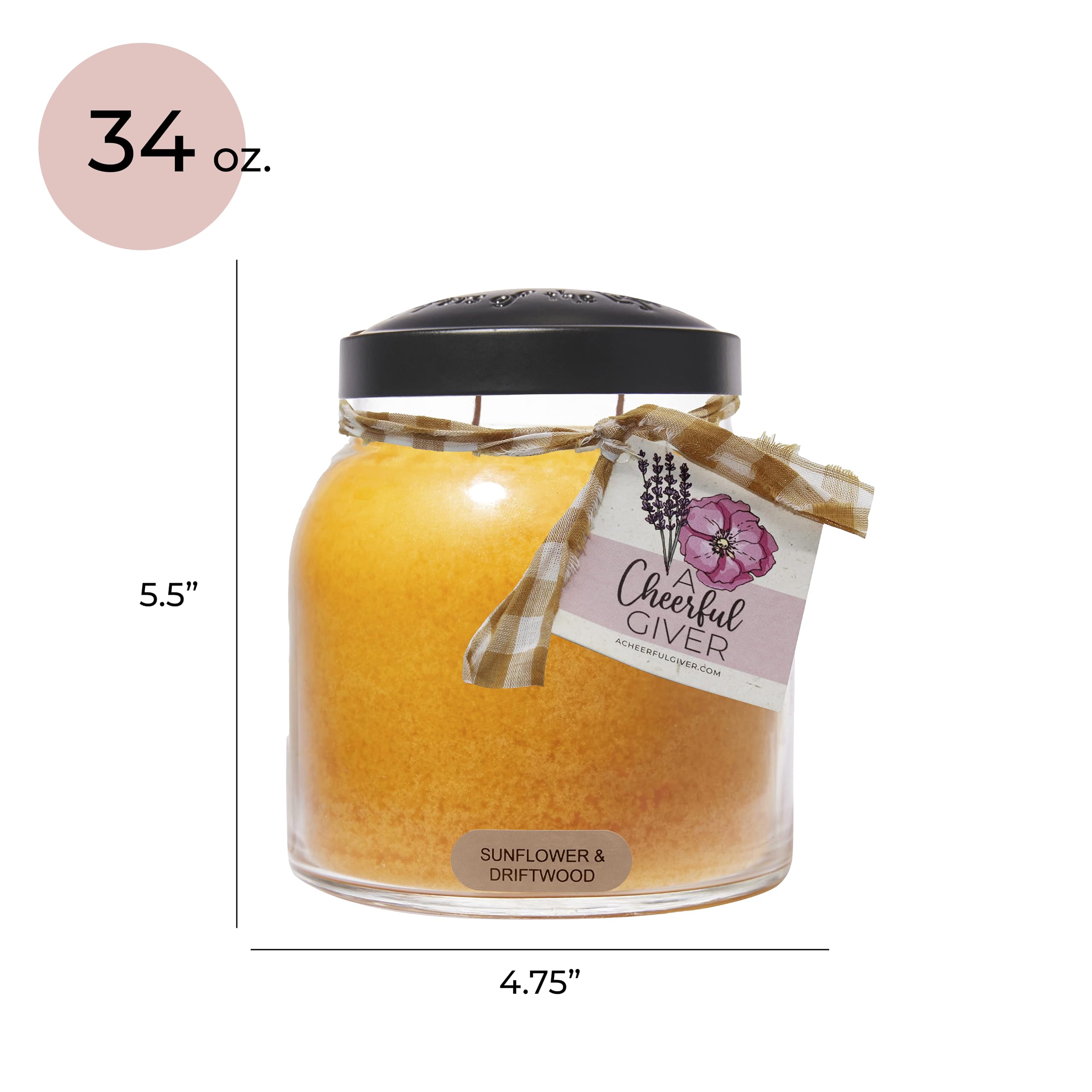 34oz Sunflower & Driftwood Scented Candle with Lid - 155 Hours Burn Time - A Cheerful Giver Gift Candle - Keepers of The Light Collection - Perfect for Home Decor, Relaxation & Thoughtful Gifts
