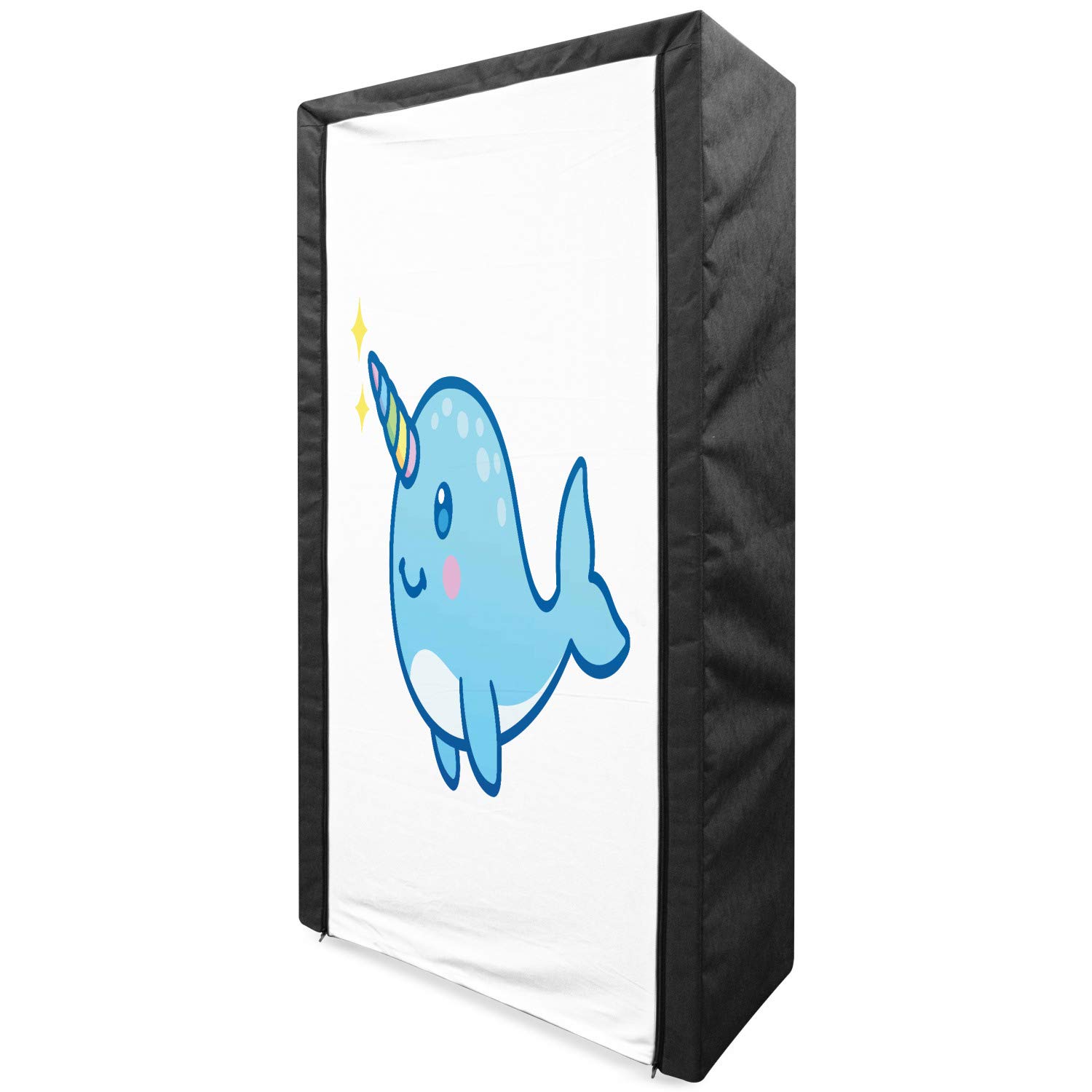 Ambesonne Narwhal Portable Fabric Wardrobe - Cartoon Style Whale with Rainbow Horn, Ocean Unicorn Arctic Animal Design - 33.5