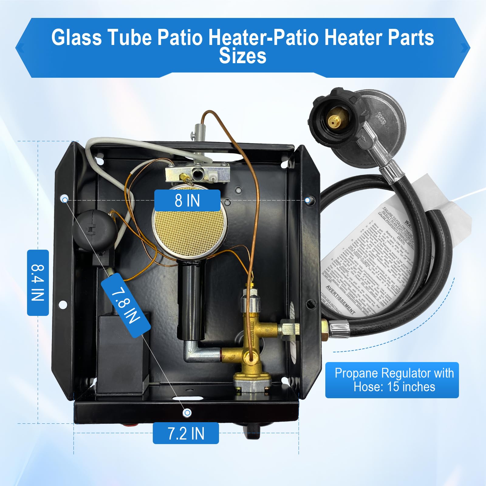 Hiland Square Patio Heater Replacement Parts - 5 Bolt Hole Glass Tube Burner Module with Regulator Valve Assembly | Compatible with Hiland Square Glass Tube Heaters | Perfect for Outdoor Patio, Deck, and Garden Heating