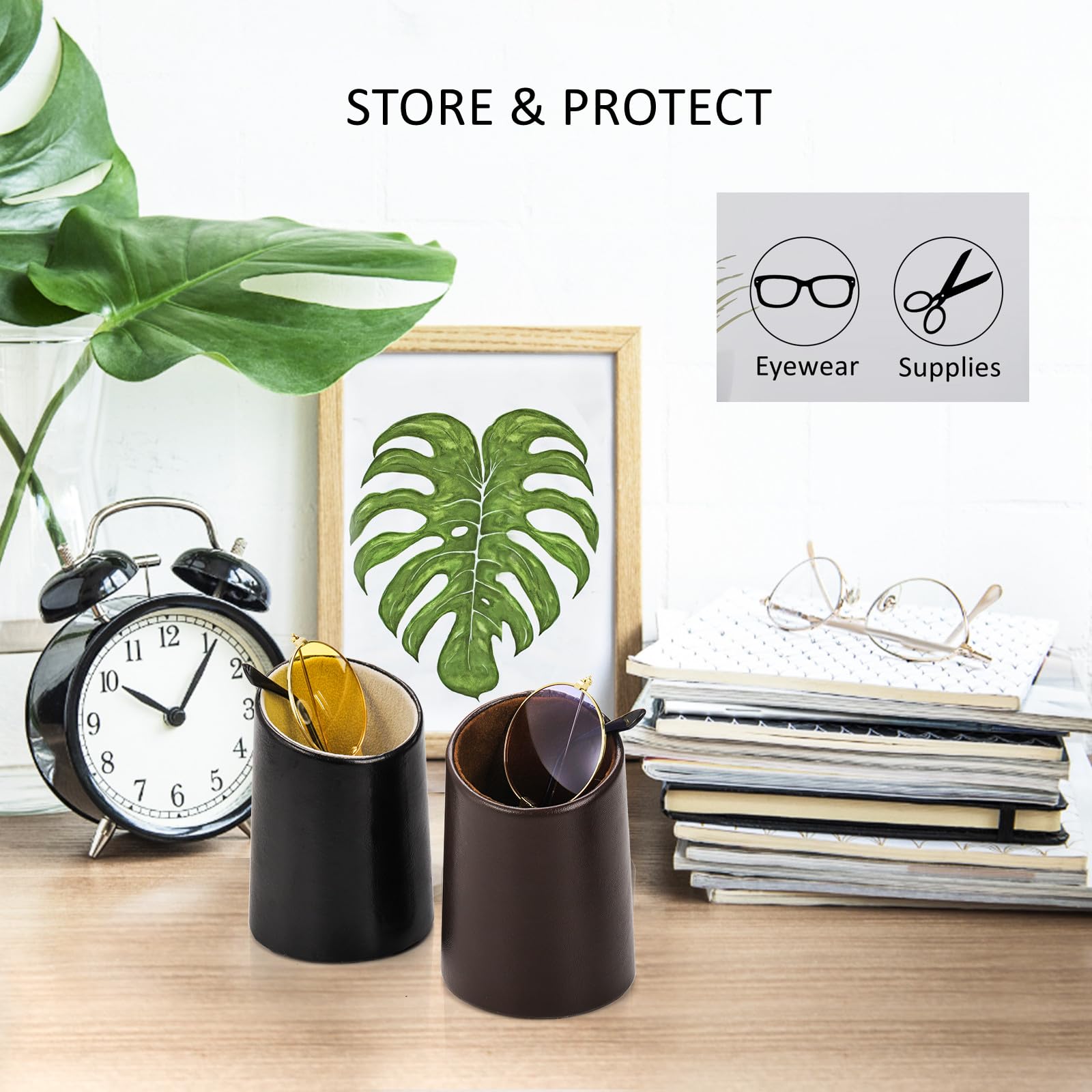 ZOOFOX 4 Pack Eyeglass Holder Stand - Premium PU Leather Glasses Case for Reading Glasses, Sunglasses & Eyewear - Perfect for Desk, Nightstand, Office & Home Organization