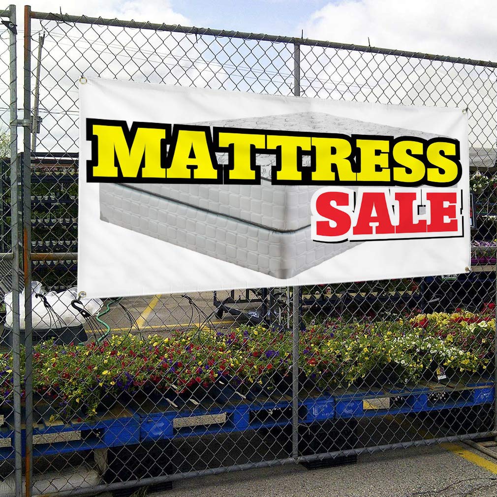 Vinyl Banner - Multiple Sizes (48x96 Inches) - Weatherproof Mattress Sale Sign for Business & Outdoor Use - White with 8 Grommets - Perfect for Retail Stores, Yard Sales & Industrial Advertising