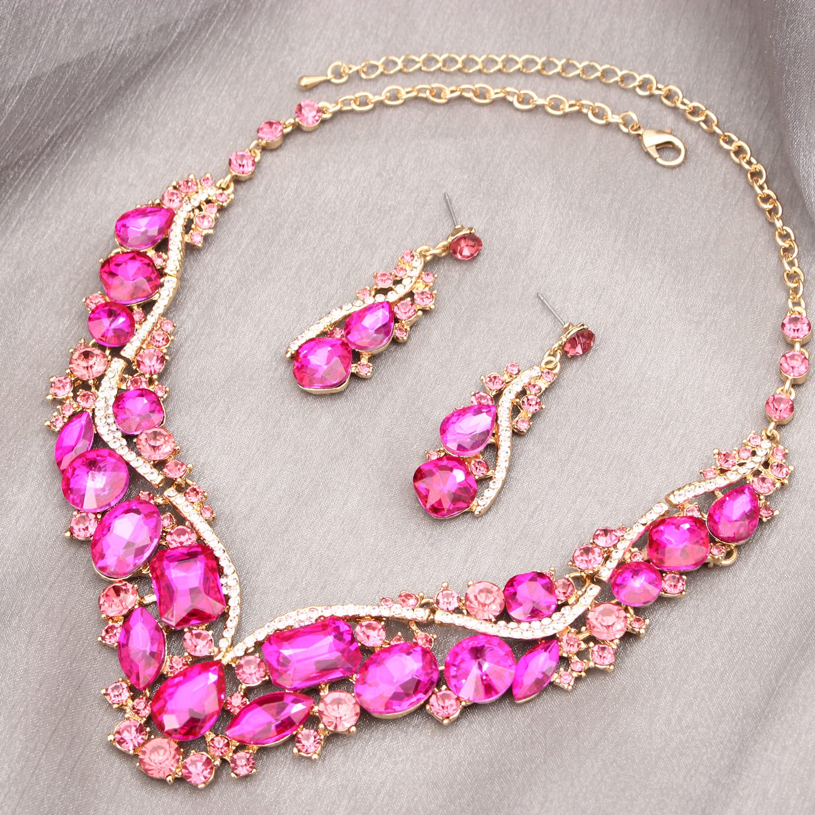 Elegant Rhinestone Crystal Teardrop Necklace & Dangle Earrings Set for Women | Fashion Statement Jewelry Gift | Perfect for Parties, Weddings & Special Occasions