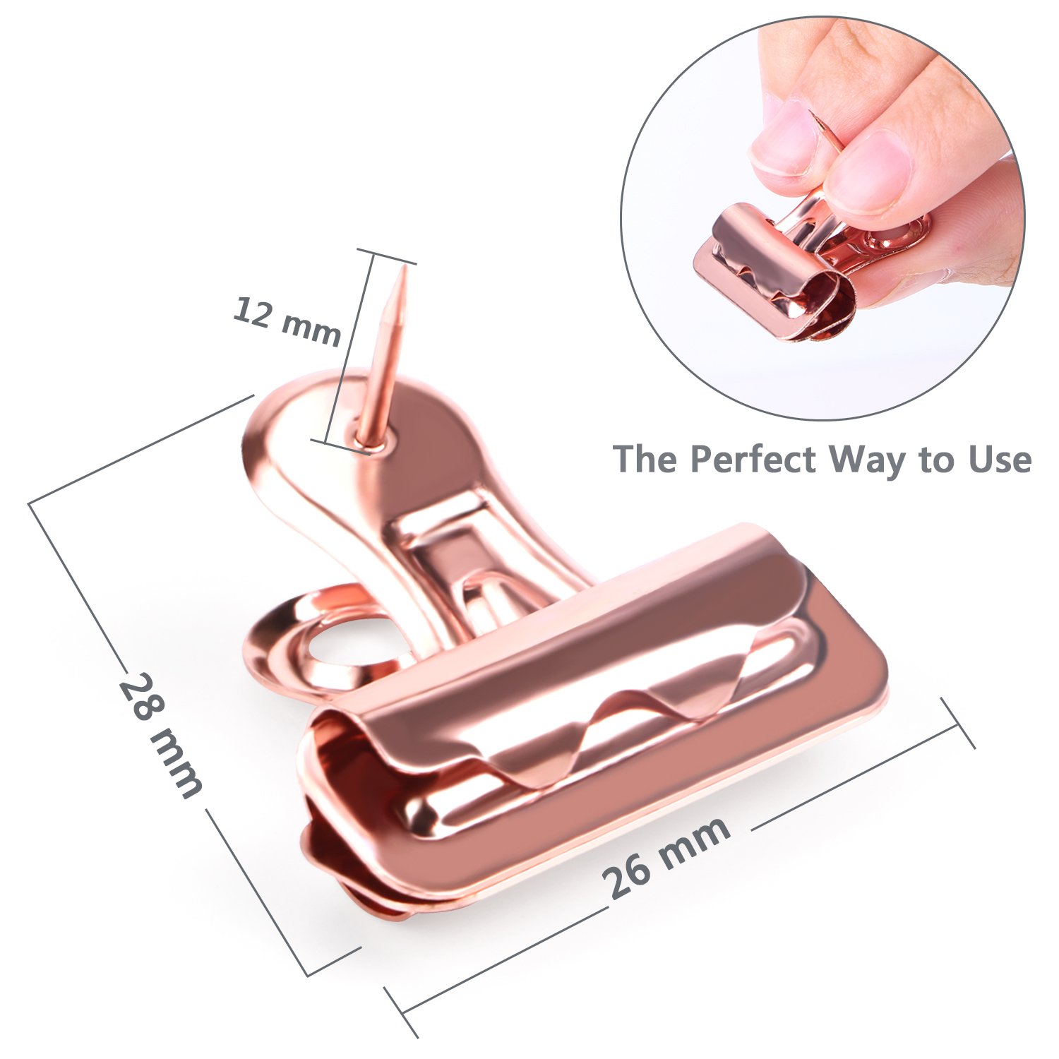 Yalis 15-Pack Push Pins Clips - No-Hole Paper Clips for Cork Boards & Photo Walls - Rose Gold Office & Home Decor Supplies for Bulletin Boards, Memo Boards & DIY Projects