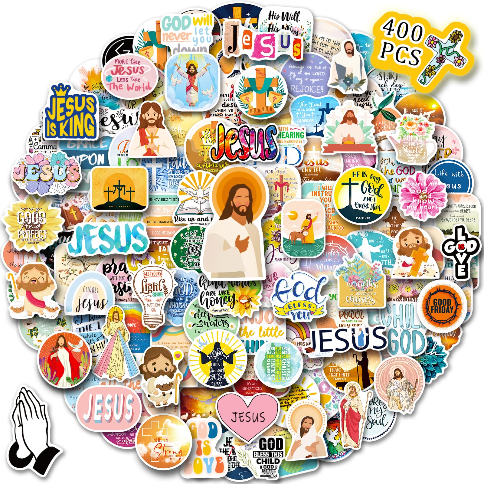 400PCS Christian Stickers - Jesus Bible Verse Stickers for Journaling, Religious Motivational Quote Stickers Pack, Inspirational God Christian Gifts for Women & Adults - Perfect for Bible Study, Prayer Journals & Faith-Based Scrapbooking