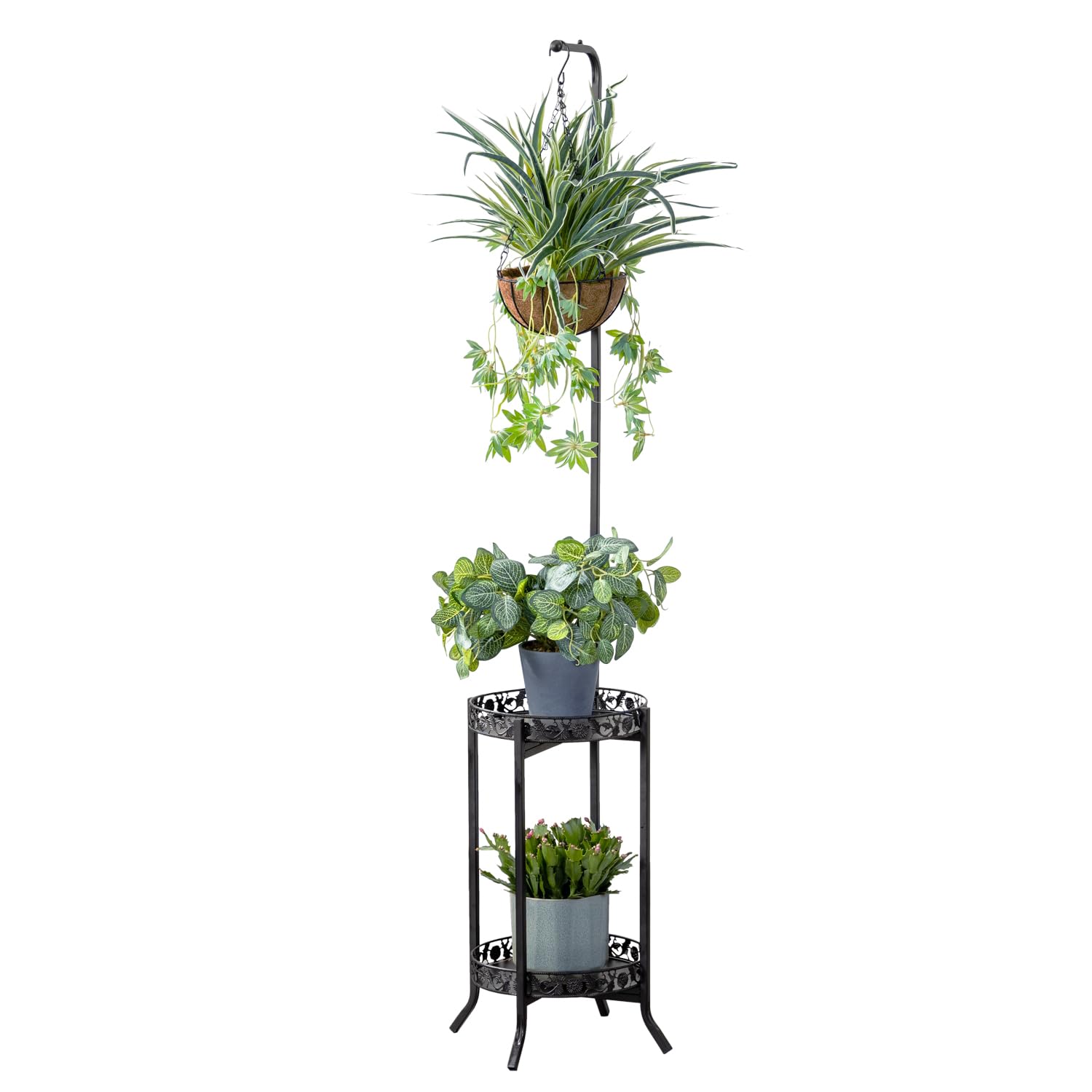 COPREE 2-Tier Hanging Plant Stand - Space Saving Iron Flower Pot Organizer Rack for Indoor & Outdoor Use - Sturdy Planter Shelving Unit for Multiple Plants - Perfect for Balcony, Patio, Garden Decor