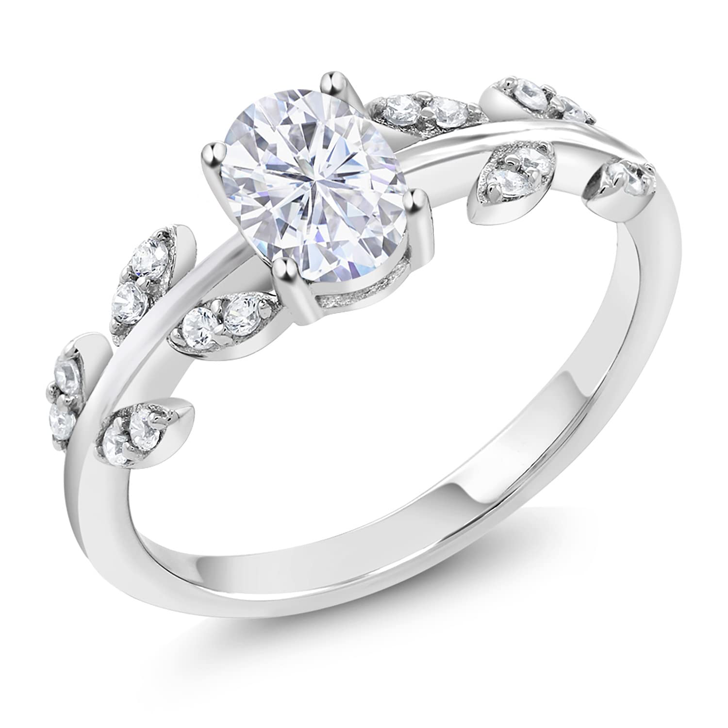 Gem Stone King Twisted Olive Branch Leaf Vine Band Wedding Ring for Women - 925 Sterling Silver 7x5mm Oval Birthstone Ring | Size 5-9 | Fine Jewelry Gifts for Mom, Wife, Anniversary, Engagement | Perfect for Weddings, Date Nights, Special Occasions