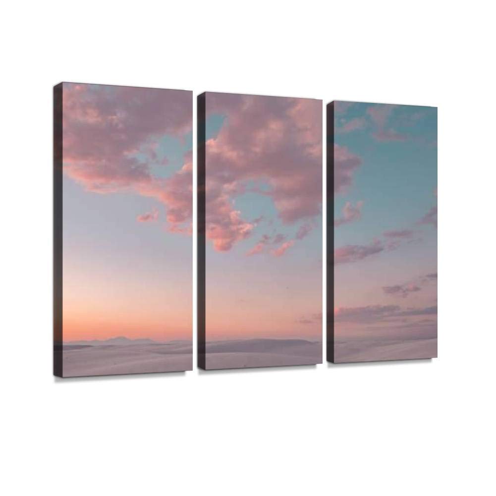Cotton Candy Clouds in White Sands National Monument Sky - 3 Panel Canvas Wall Art for Living Room & Bedroom Decor - Landscape Paintings & Wall Pictures - Perfect for Home, Office, and Gift Giving