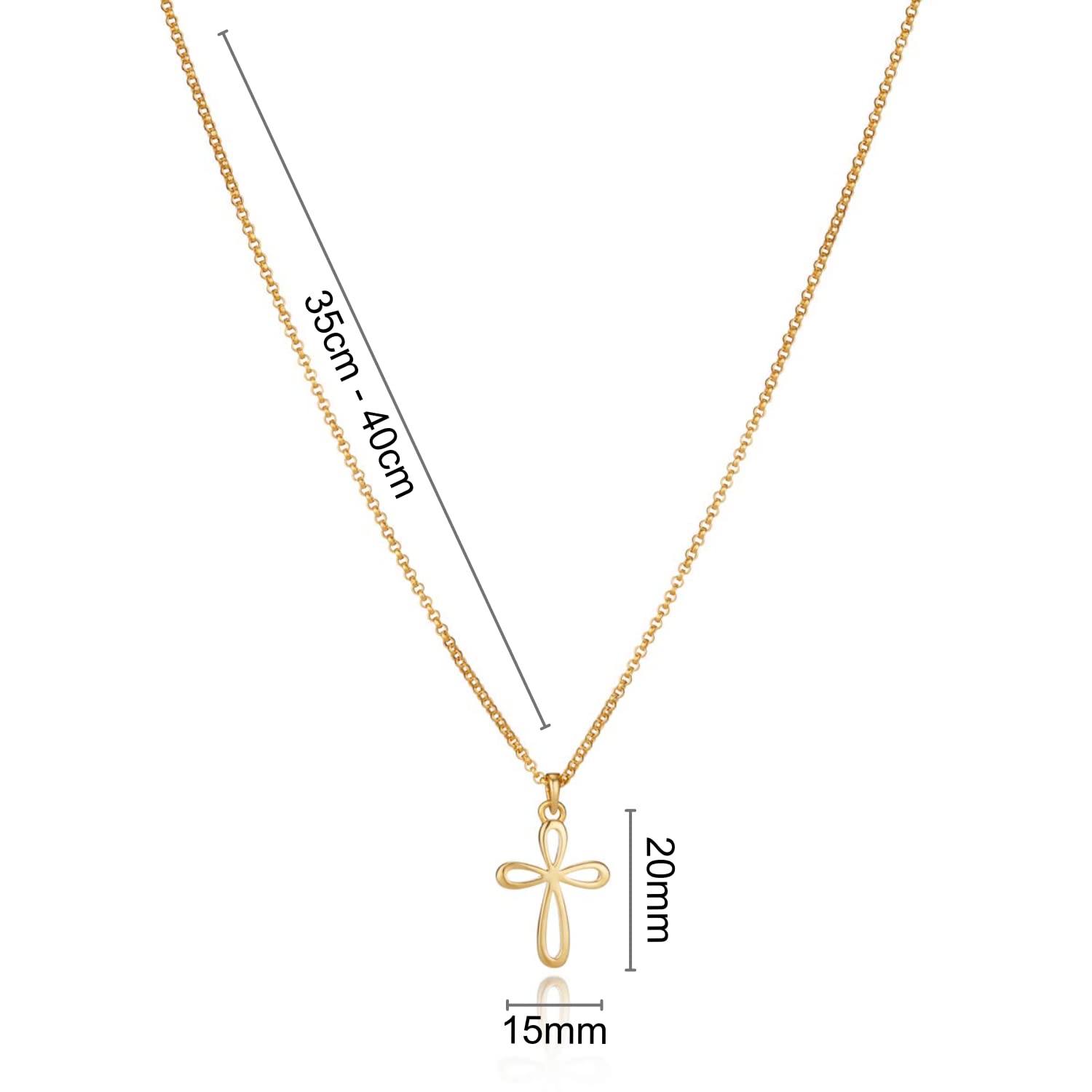 18K Gold Plated Sterling Silver Round Cherish Cross Necklace for Girls & Teens - Dainty Christian Jewelry Gift for Birthday, Baptism, Thanksgiving & Sweet 16 Celebrations | Perfect for Church, School & Special Occasions